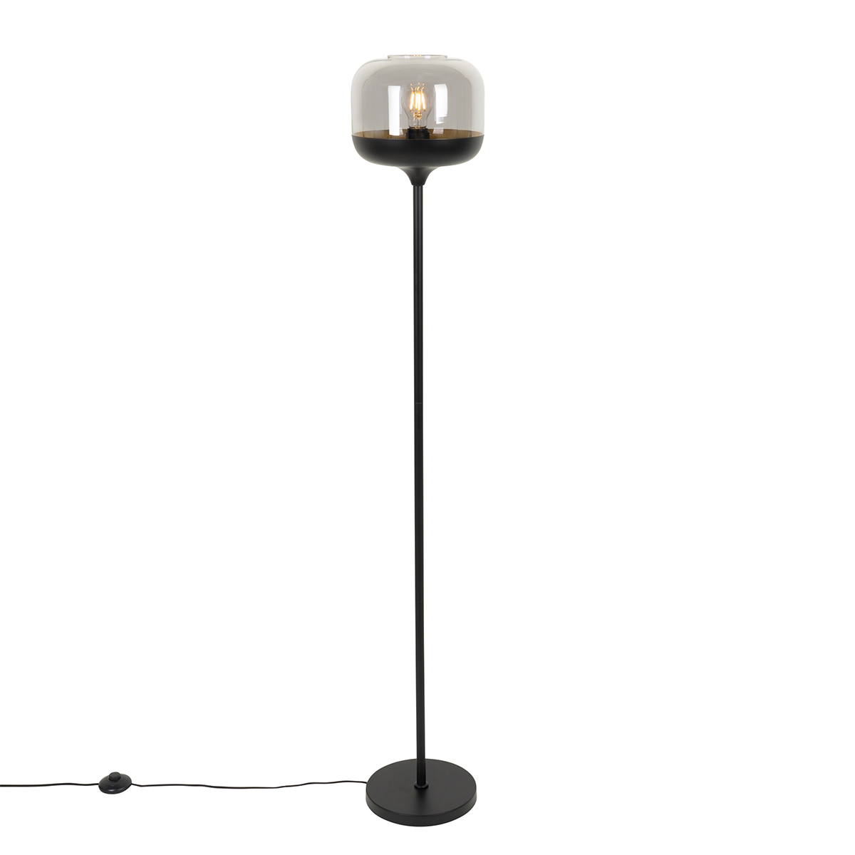 Dizajnerska podna lampa crna sa zlatom i dimnim staklom - Kyan