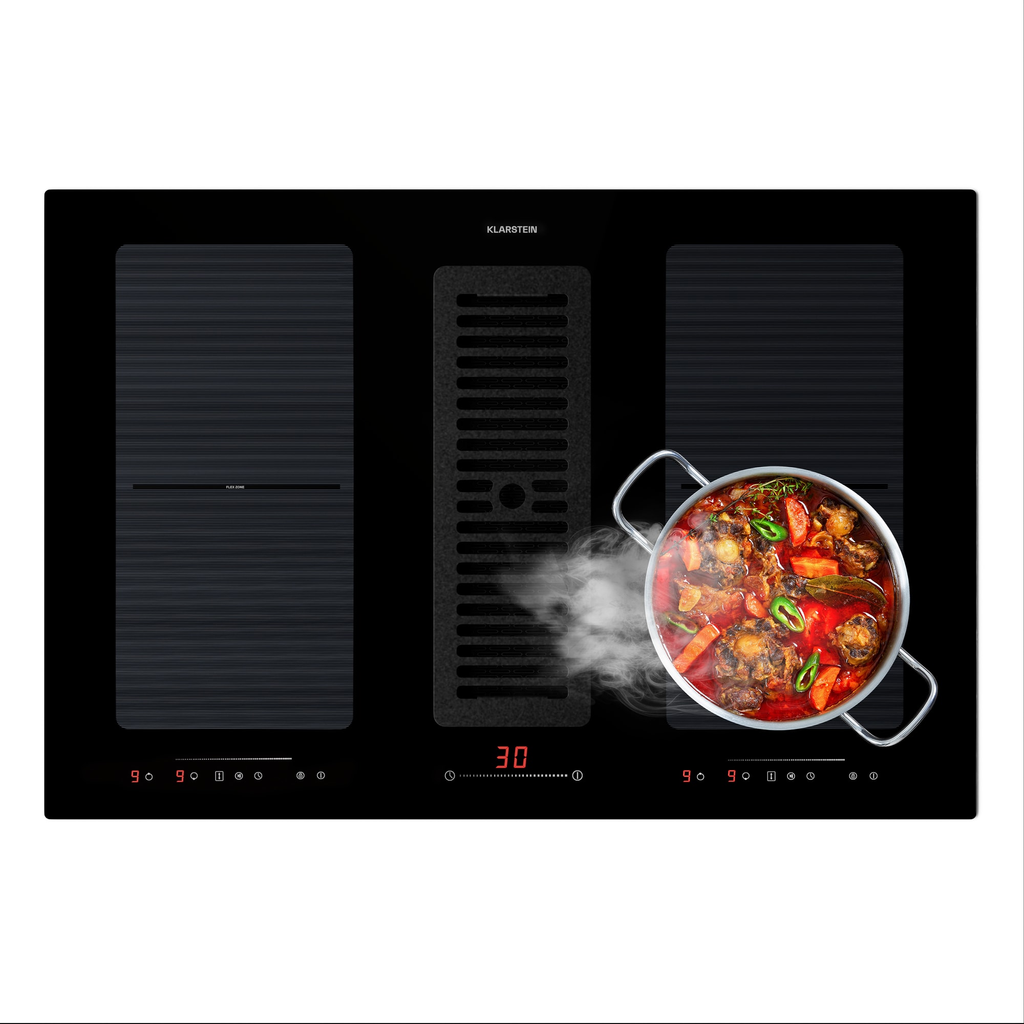 Klarstein Full House 77 Down Air System, indukcijsko kuhalo + odvod pare, 477 m3/h, razred energetske učinkovitosti A