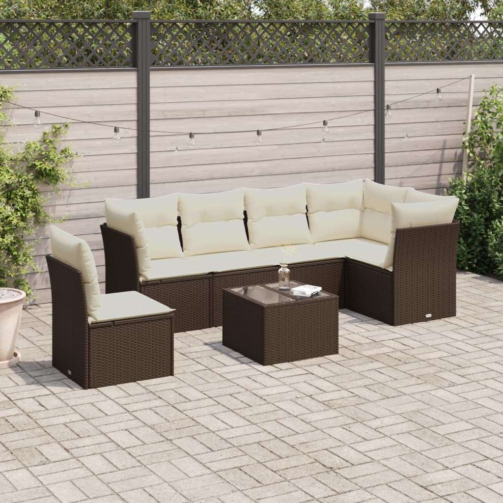 7-dijelni set vrtnih sofa od poliratana s jastucima smeđi