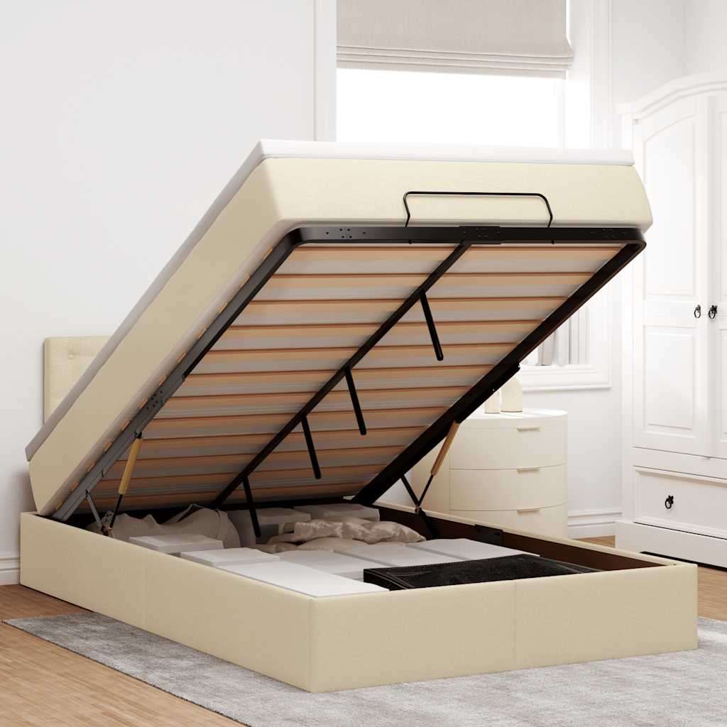 Otomanski okvir kreveta s madracem krem 120x200cm od tkanine