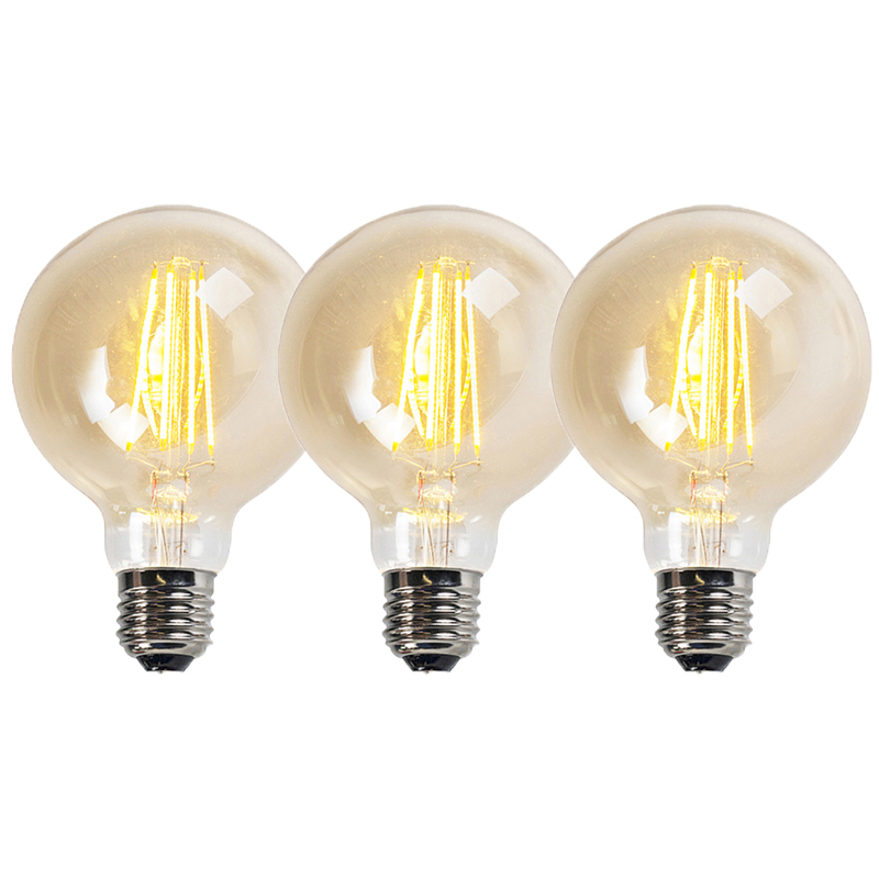Set od 3 E27 prigušivih LED žarulja G95 zlatne 5W 450lm 2200K