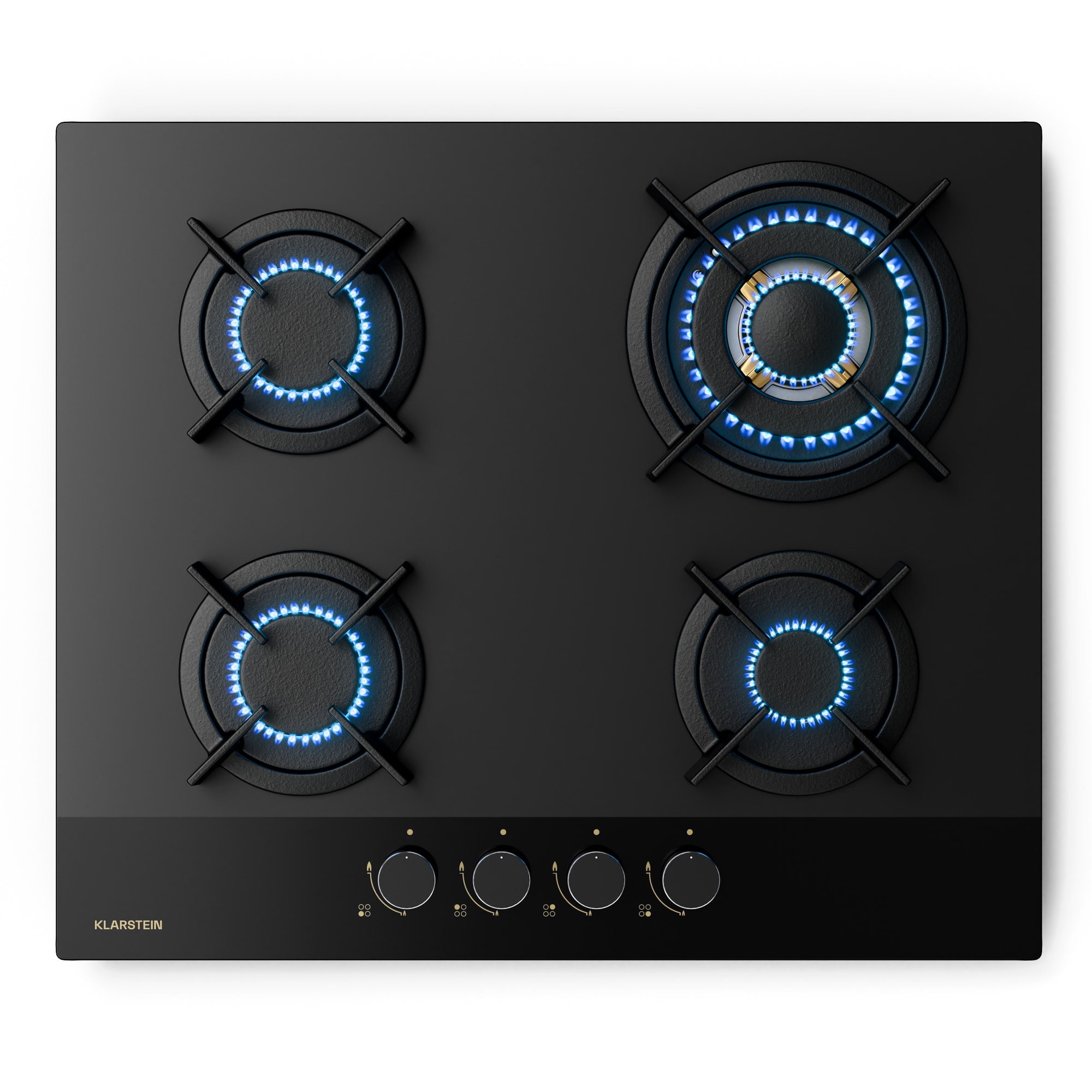 Klarstein Goldflame Nano plinska ploča za kuhanje, 4 mjedena plamenika, Nano premaz, LPG/prirodni plin