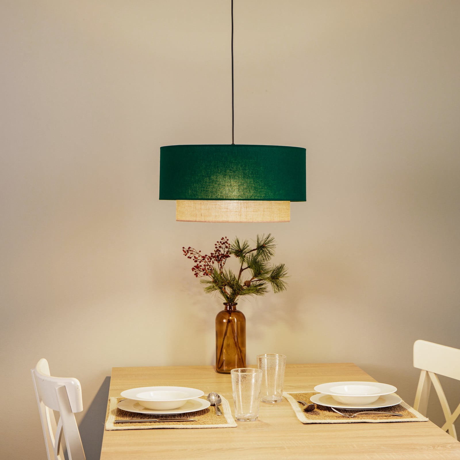 Boho viseća svjetiljka Ø 45 cm 1 žarulja zelena/juta