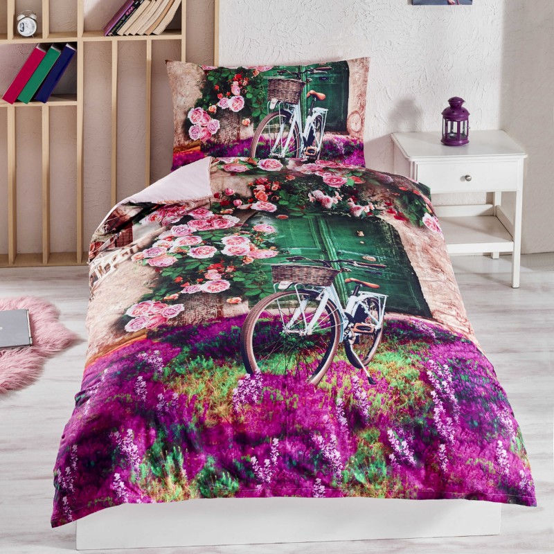 3D pamučna posteljina Violet EMI, Standardni krevet za jednu osobu uključuje 1x 140x200 + 1x 70x90