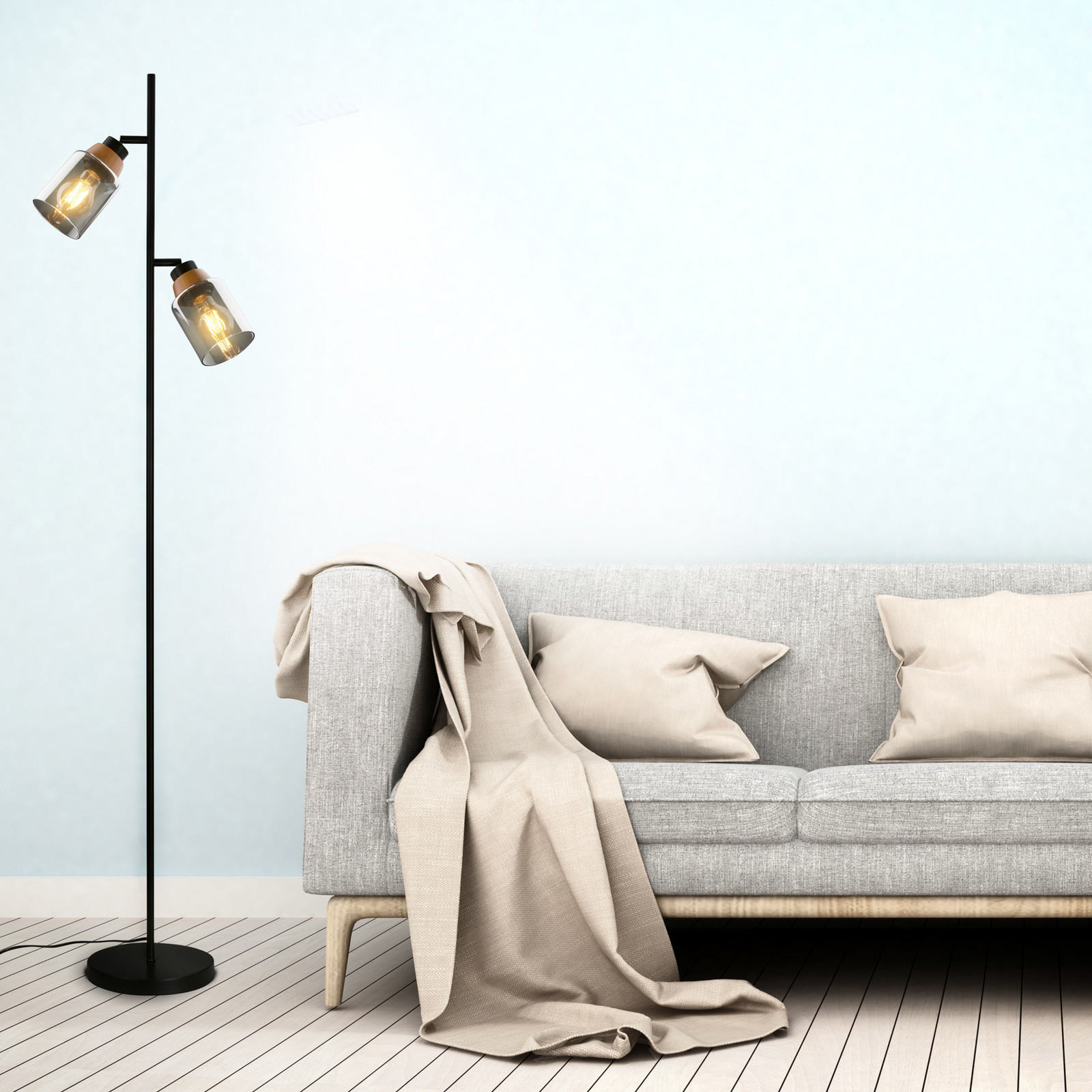 Podna lampa 1486025 s dvije žarulje, sjenila od zatamnjenog stakla