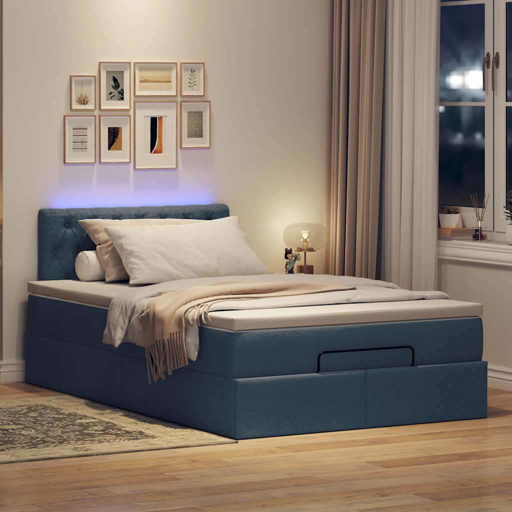 Otomanski okvir kreveta s madraca plavi 120x190 cm od tkanine
