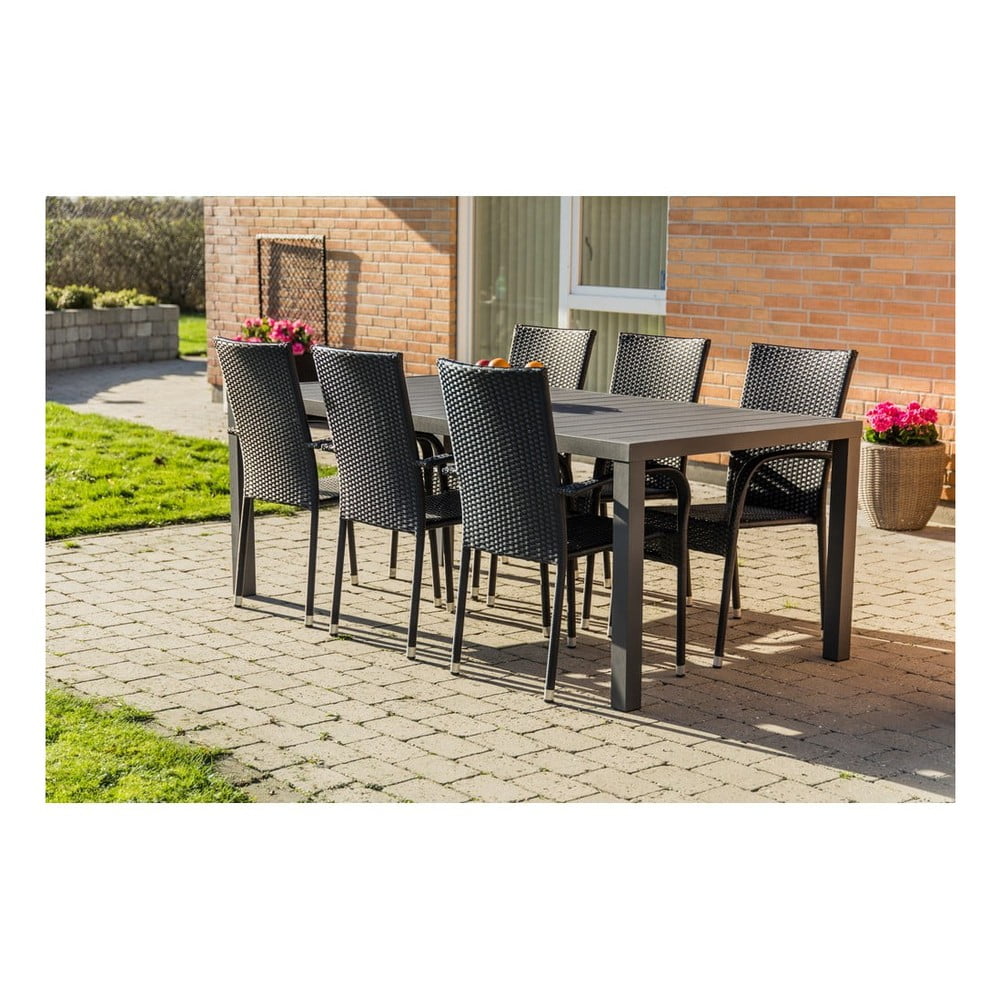 Vrtni blagovaonski set za 6 osoba s crnim stolicama Paris i stolom Viking, 90 x 205 cm