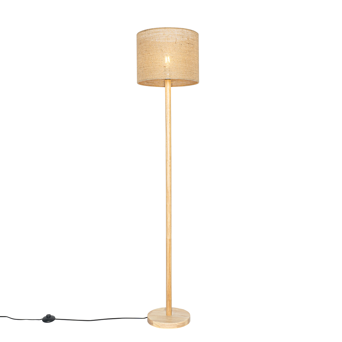 Seoska podna lampa od drveta s lanenim abažurom prirodne boje 32 cm - Mels