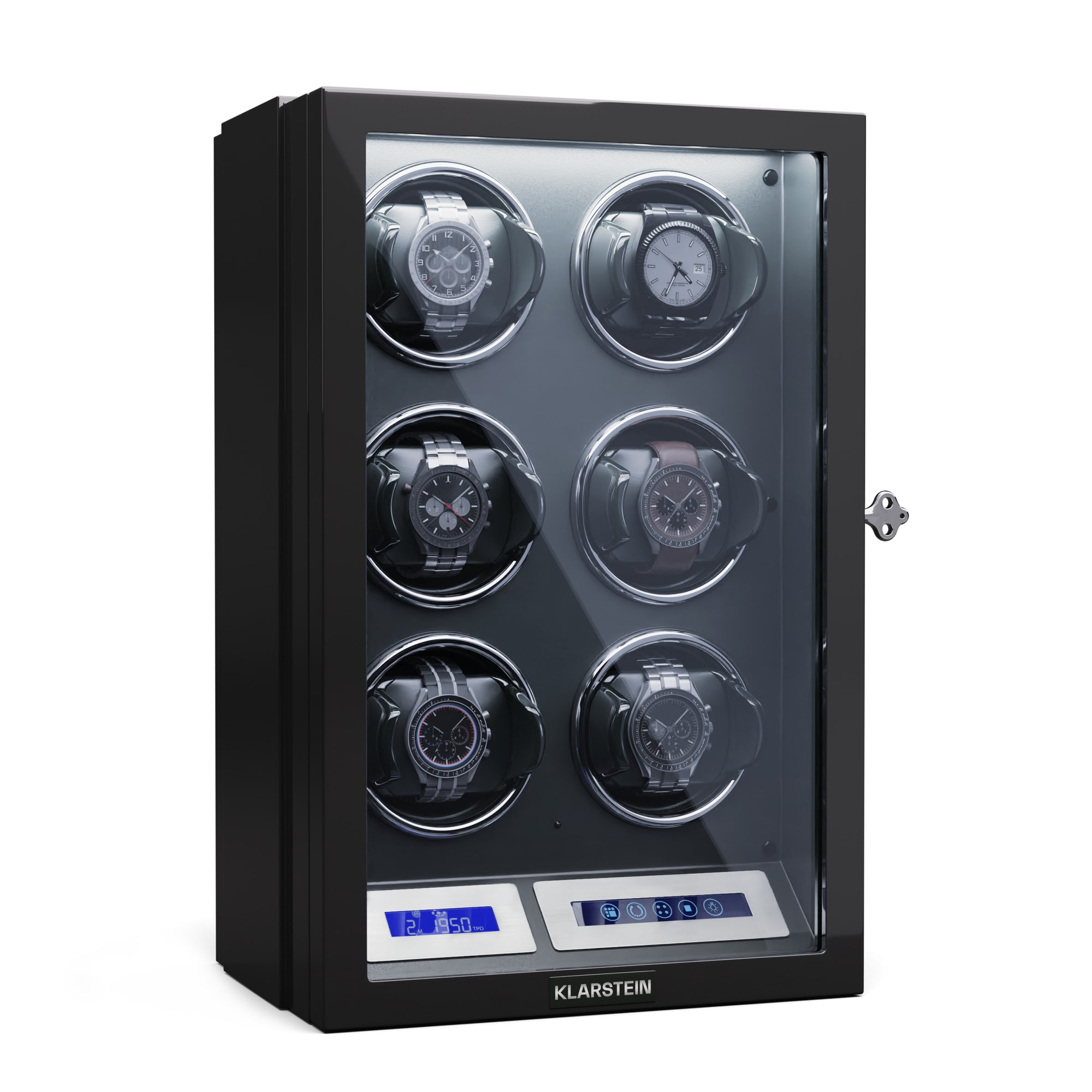 Klarstein Sarthe 6, namotač za sat, za 6 satova, 5 modova rotacije, LED osvjetljenje, kontrola na dodir, daljinski upravljač