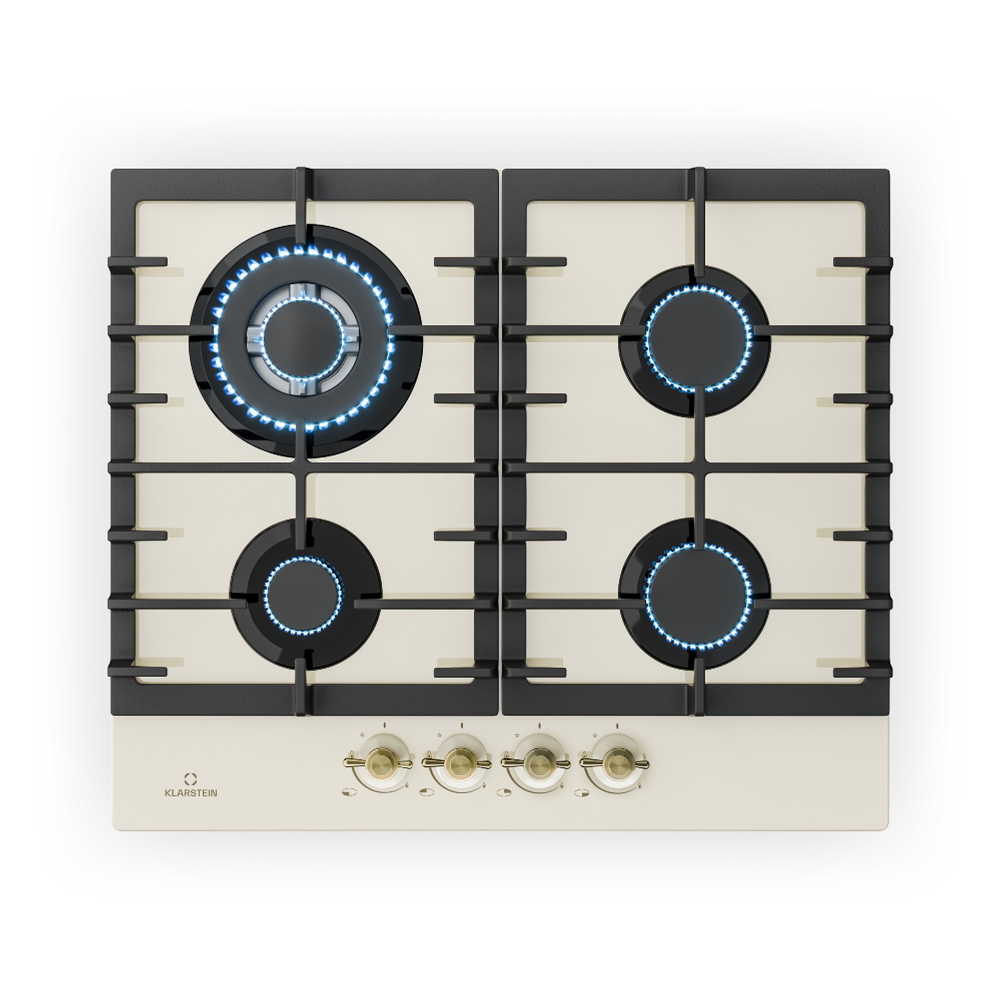 Klarstein Victoria 4 Zonen, plinska ploča za kuhanje, 4 plamenika, staklokeramika, slonovača