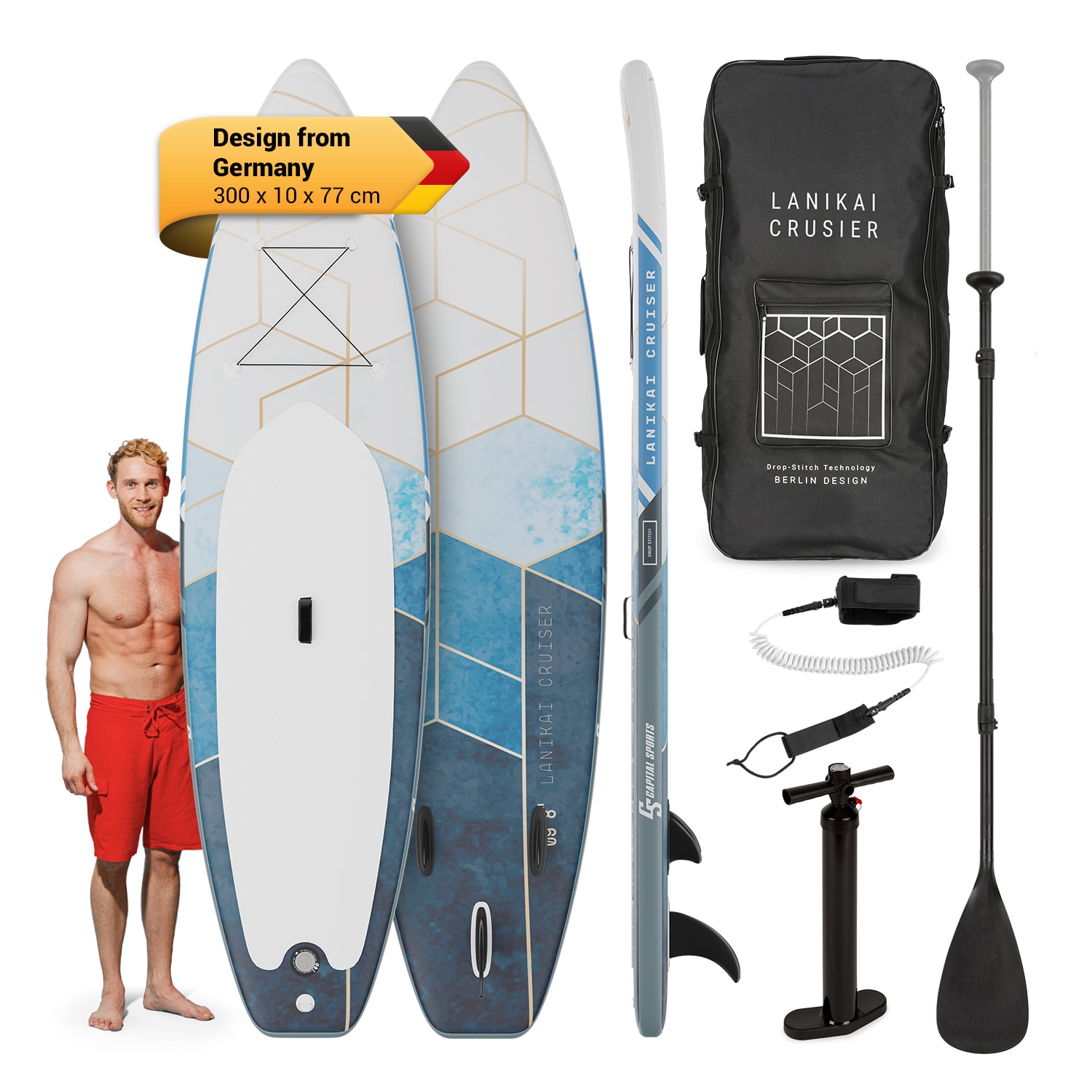 Capital Sports Lanikai Cruiser 9.8, daska za veslanje na napuhavanje, set sa SUP daskom, 305 × 77 × 10