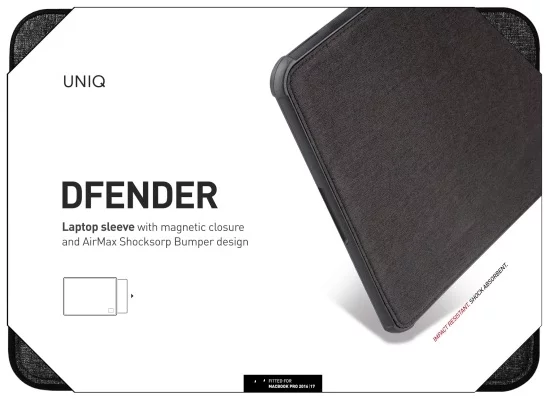 UNIQ Dfender laptop Sleeve 16" charcoal black (UNIQ-DFENDER(16)-BLACK)