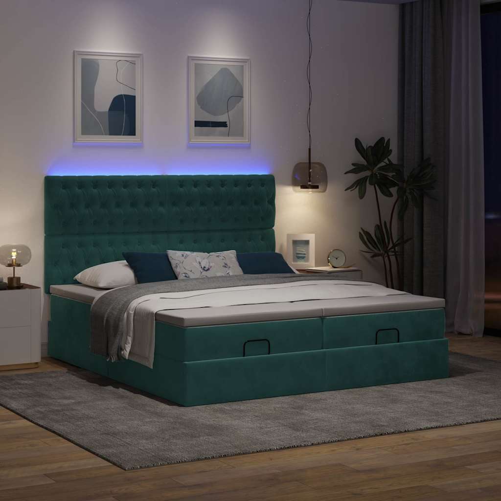 Okvir kreveta s madracima tamnozeleni 180x200cm baršunasti