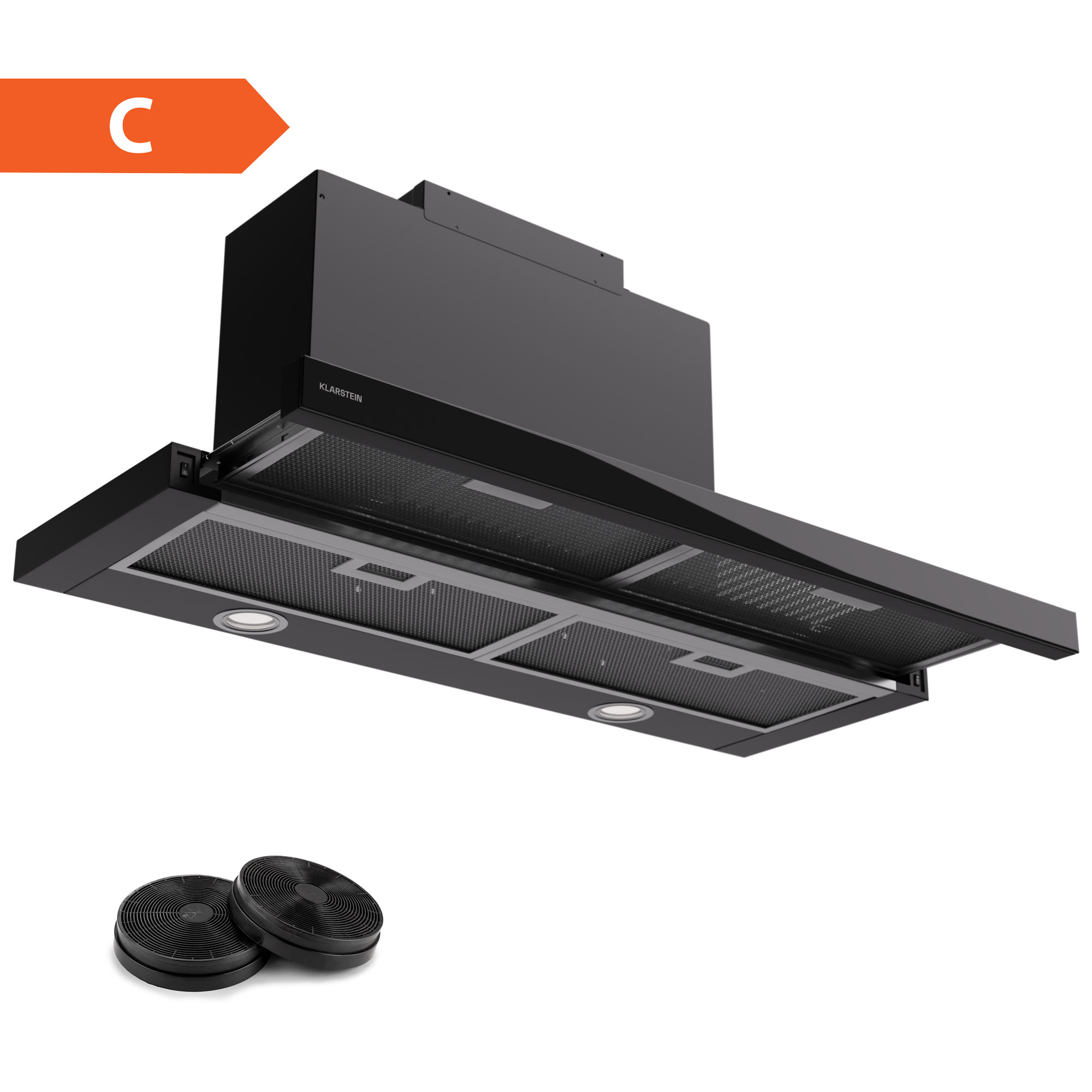 Klarstein Mariana 90 Neo, ravna kuhinjska napa, 491 m3/h, ekstrakcija/recirkulacija zraka, LED, EEK C