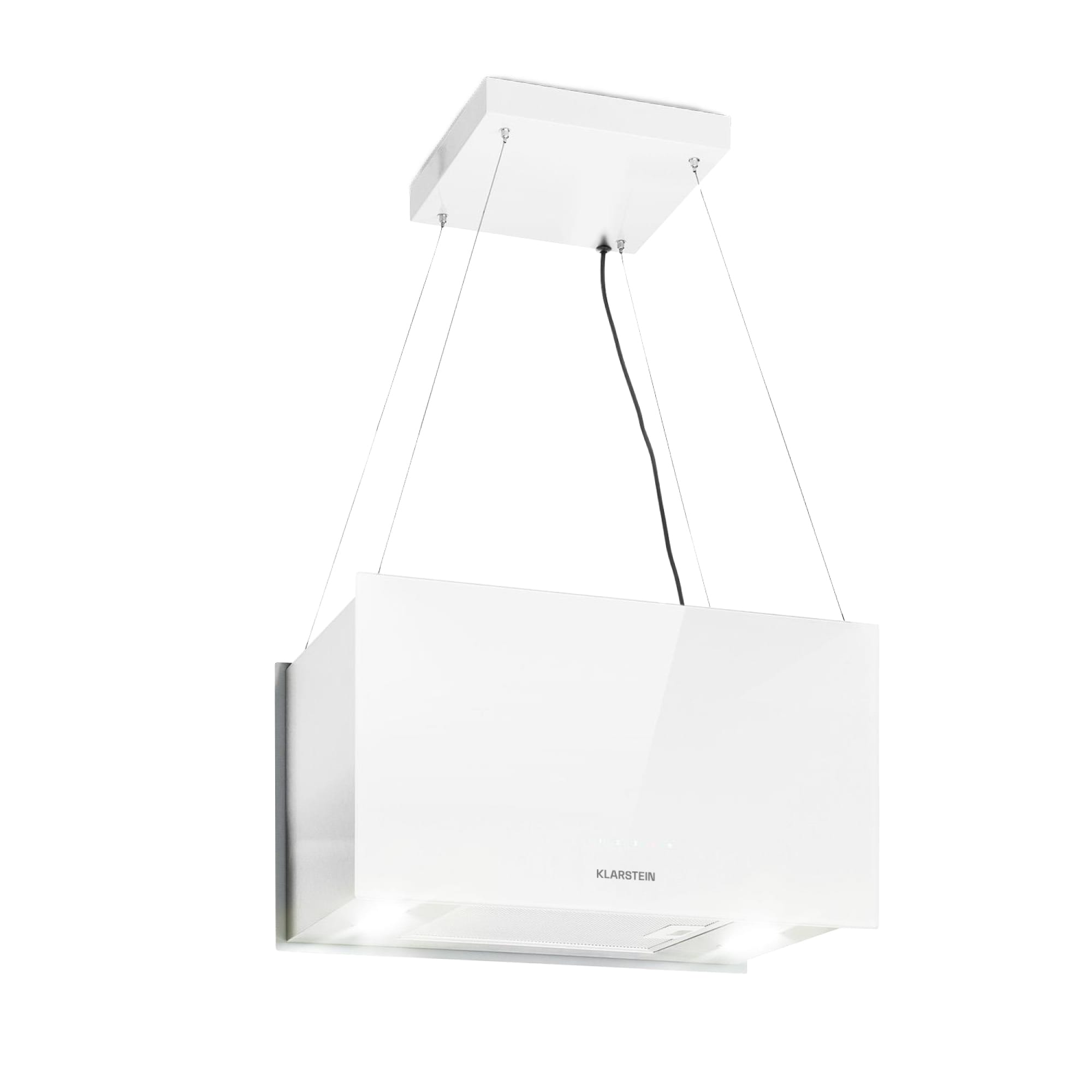 Klarstein Kronleuchter L, stropna otočna kuhinjska napa, 60 cm, snaga recirkulacije 590 m³/h, LED, zaslon osvjetljiv na dodir, bijela