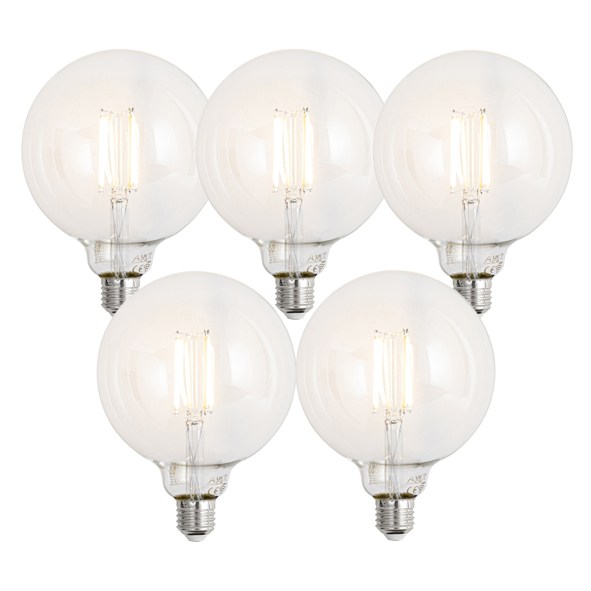 Set od 5 Smart E27 Prigušne LED žarulje G125 Prozirne 7W 806lm 2700-6500K