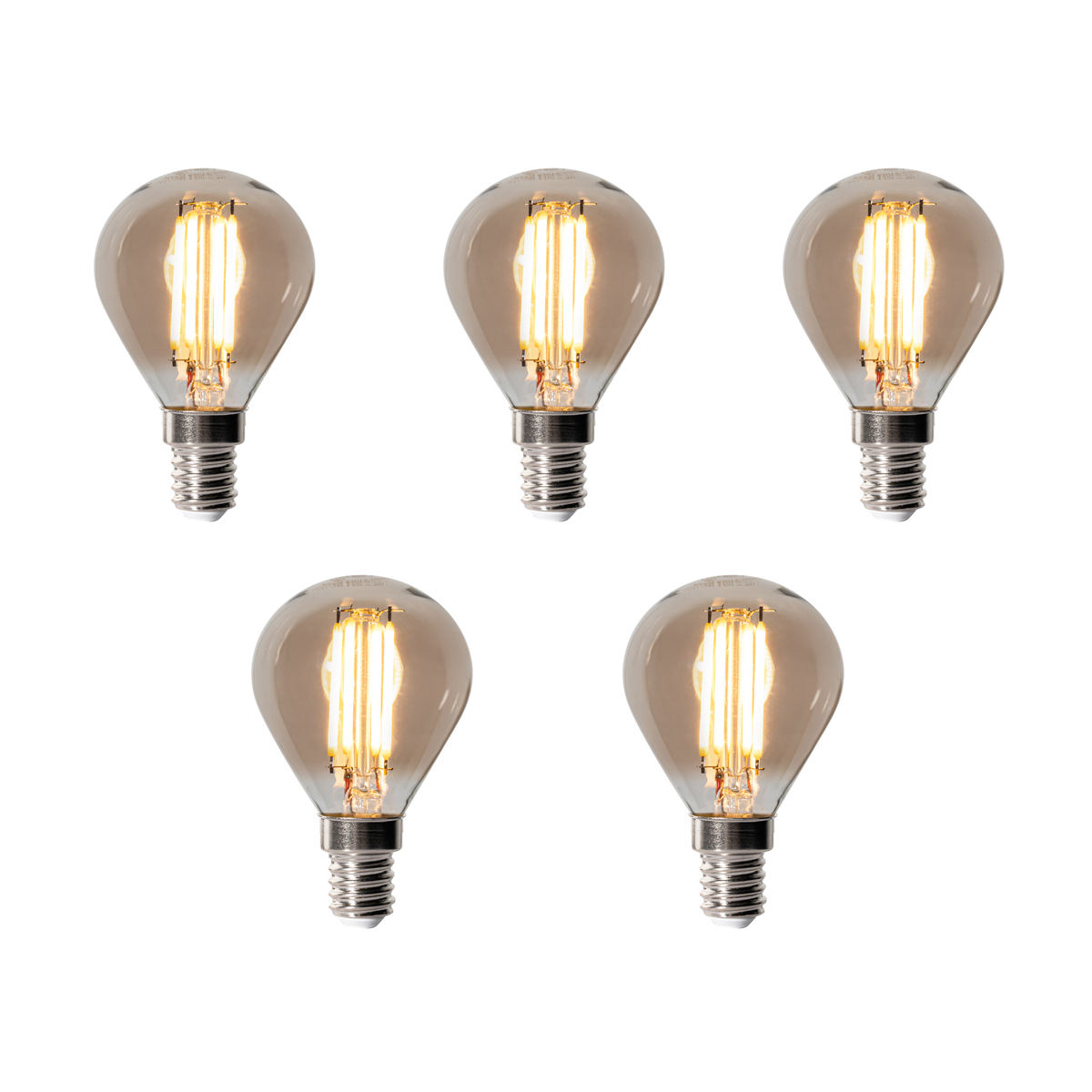 Set od 5 E14 prigušivih LED žarulja P45 Smoke 5W 470 lm 2200K
