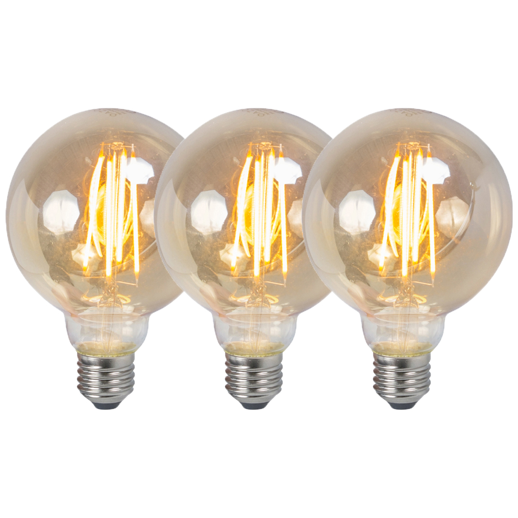 Set od 3 E27 prigušivih LED žarulja G95 dimljenih 5W 380lm 2200K