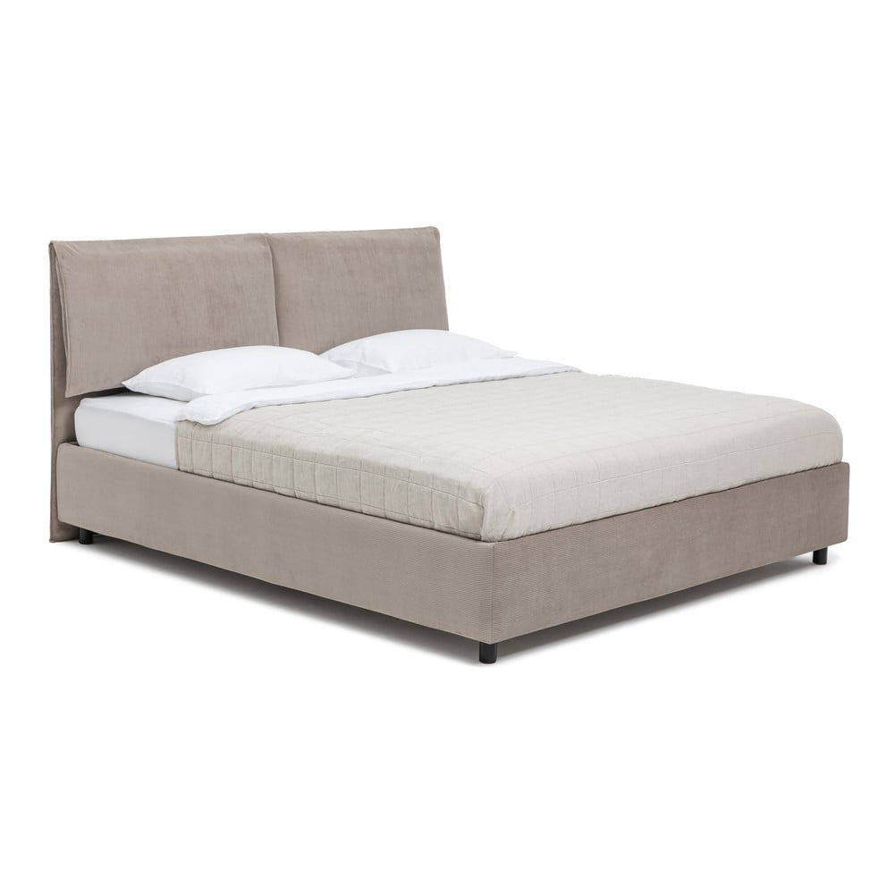 Smeđe-sivi tapecirani bračni krevet s podnicom i prostorom za odlaganje 160x200 cm Myra Pillow – Bonami Selection