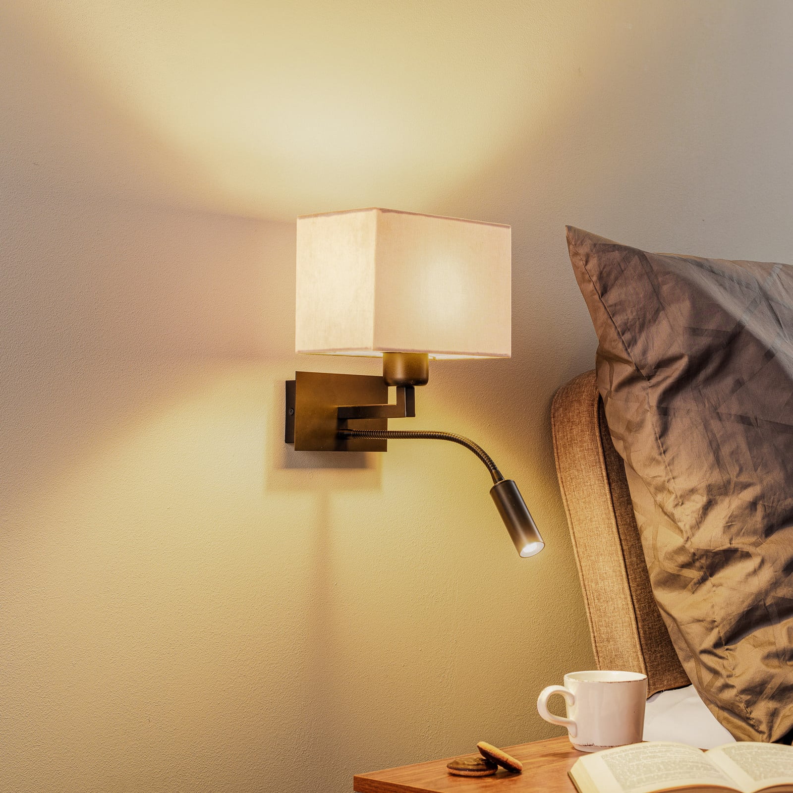 Zidna lampa Harry, četvrtasta, crna/crna/bež