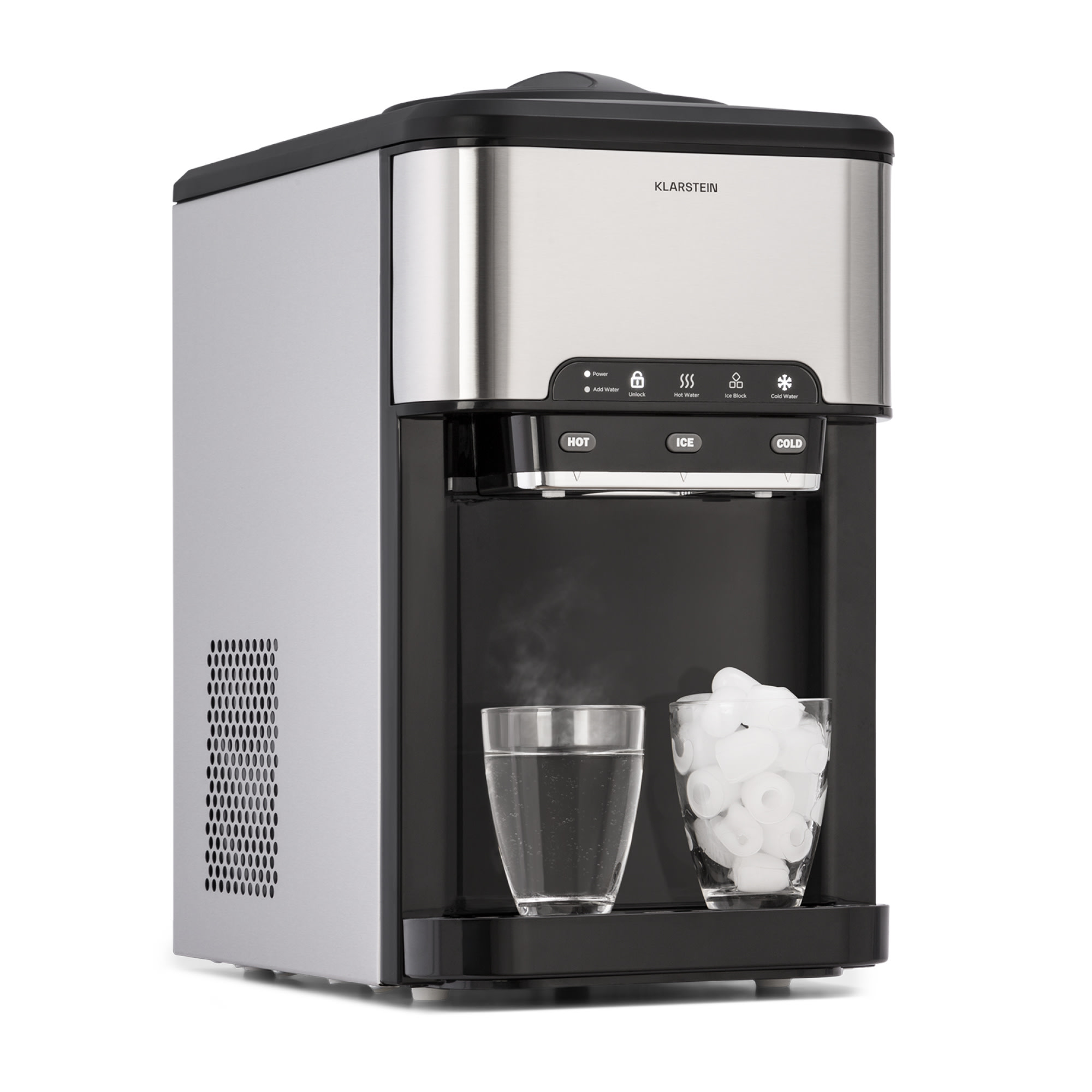 Klarstein Vodeni ledomat 3 u 1: kockice leda, dispenzer vode: topla i hladna 20 kg/24h