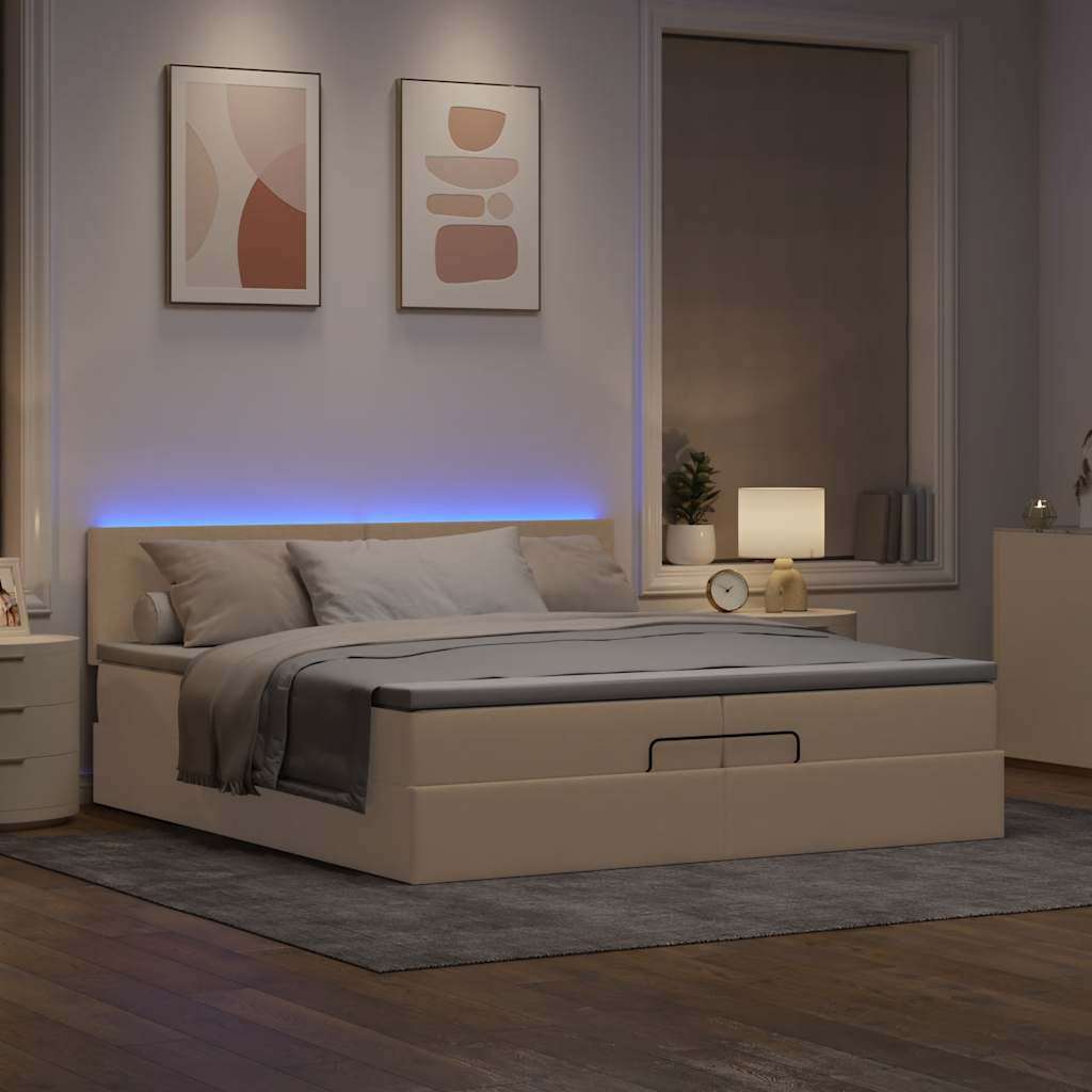 Otomanski okvir kreveta s madracima krem 200x200cm od tkanine