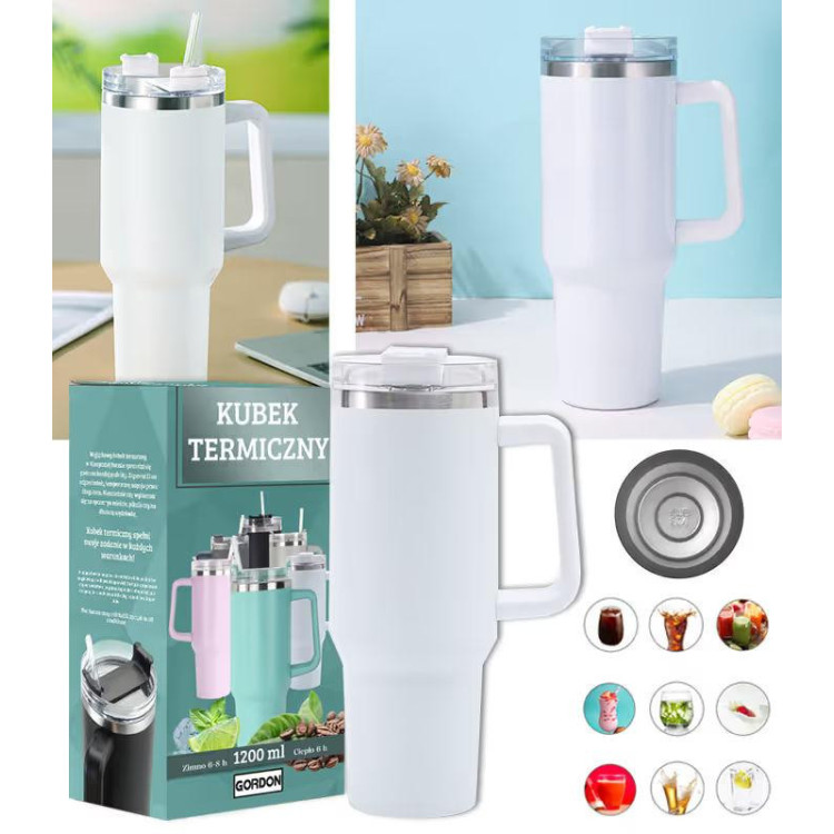Bijela velika termos šalica sa slamkom - 1200 ml