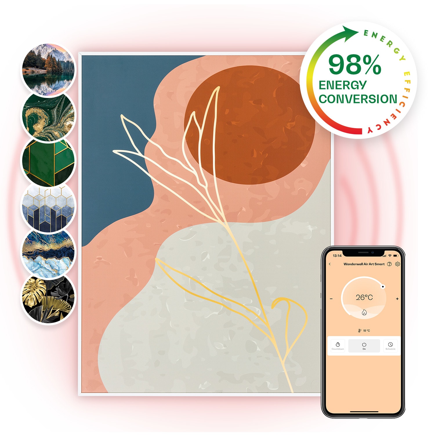 Klarstein Wonderwall Air Art, infracrvena pametna grijalica, 60x80cm, 500W, zidna instalacija, upravljanje aplikacijom, zlatne linije