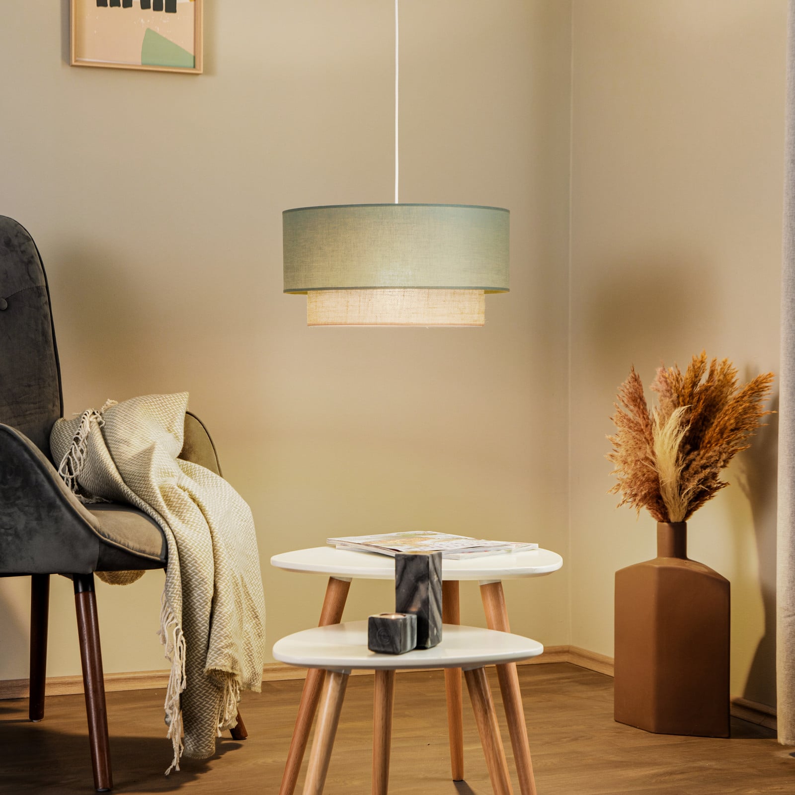 Boho viseća svjetiljka Ø 45 cm 1 žarulja. kadulja zelena/juta