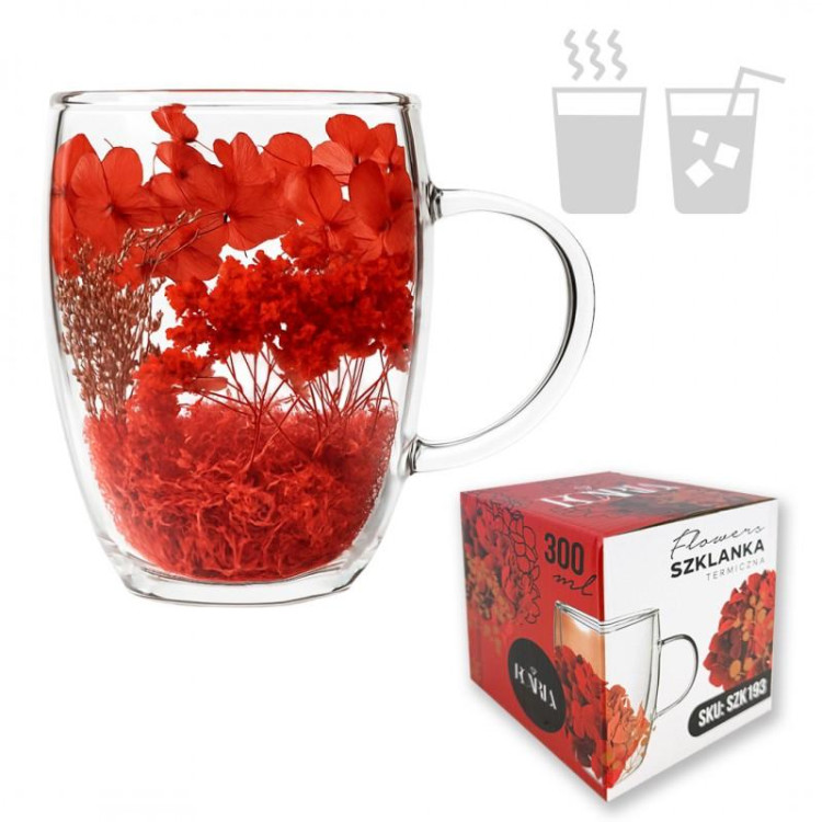 Termos šalica s crvenim cvijećem unutra - 300 ml