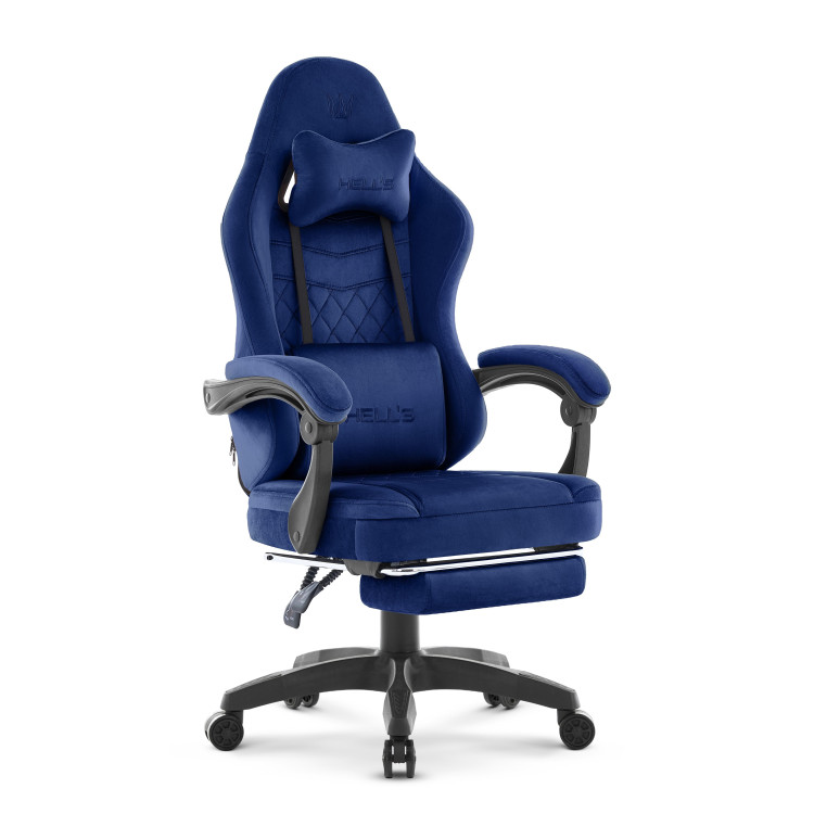 Tamnoplava velur fotelja s osloncem za noge HELLS CHAIR HC-1015