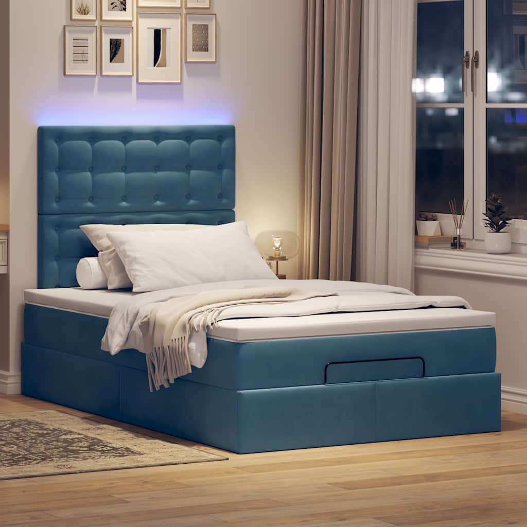 Okvir za krevet s madracima tamnoplavi 120x190 cm baršunasti