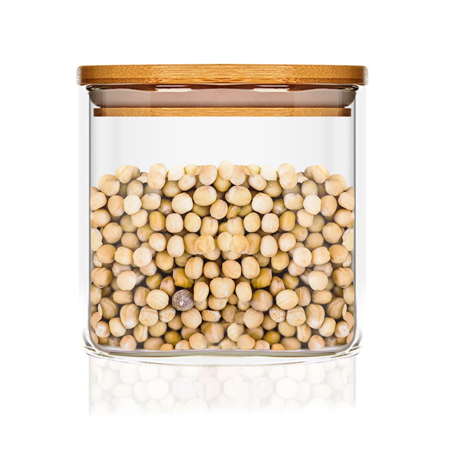 Klarstein Četvrtasta posuda za skladištenje hrane s bambusovim poklopcem, hermetički zatvorena, sa silikonskom brtvom, 10 × 10 × 10 cm, 700 ml