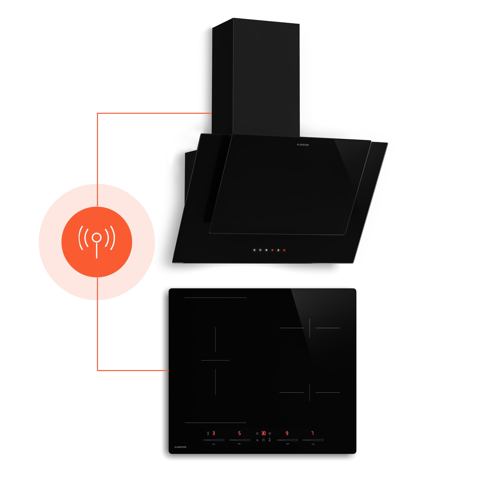 Klarstein Indukcijska ploča za kuhanje HaloSync s napom | 4 zone za kuhanje | 8400 W | 632 m³/h | 60 cm
