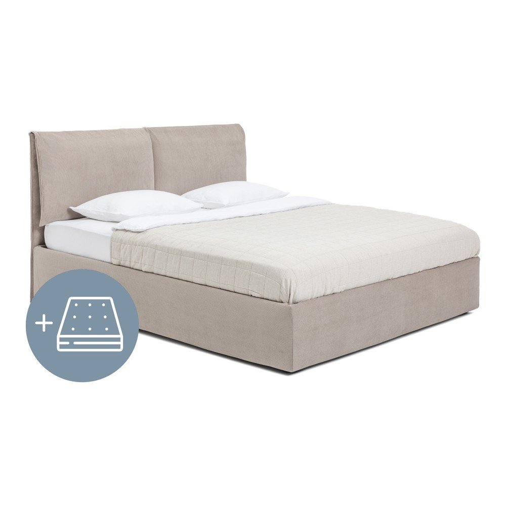 Tapecirani bračni krevet u taupe boji s prostorom za pohranu s madracem/letvičastim okvirom 180x200 cm Thessa Pillow - Bonami Selection