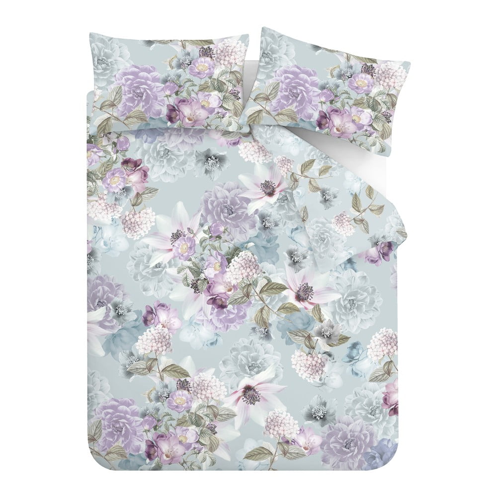 Svijetlo plava posteljina za bračni krevet 200x200 cm Floral Serenity – RHS