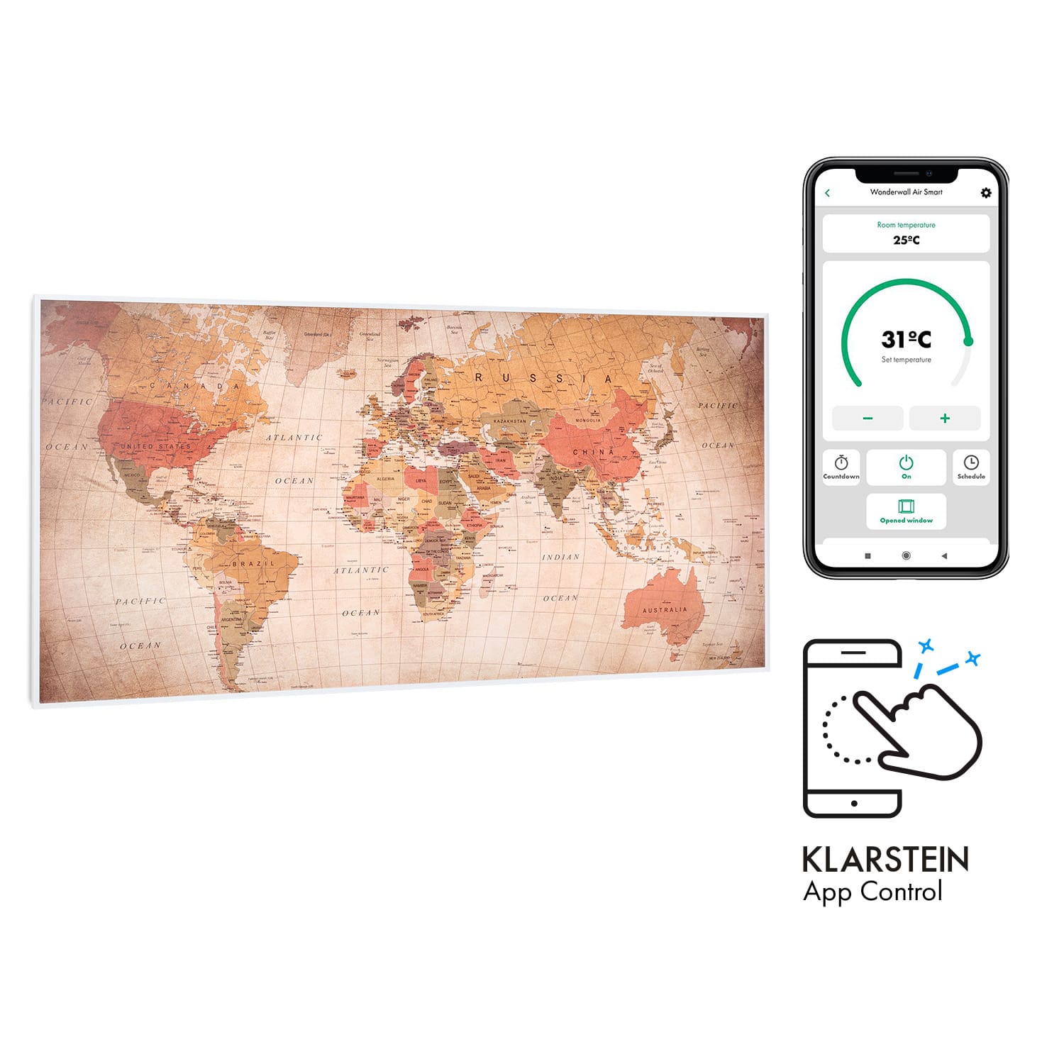 Klarstein Wonderwall Air Art Smart, infracrveni grijač, 120 x 60 cm, 700 W, aplikacija, svijet