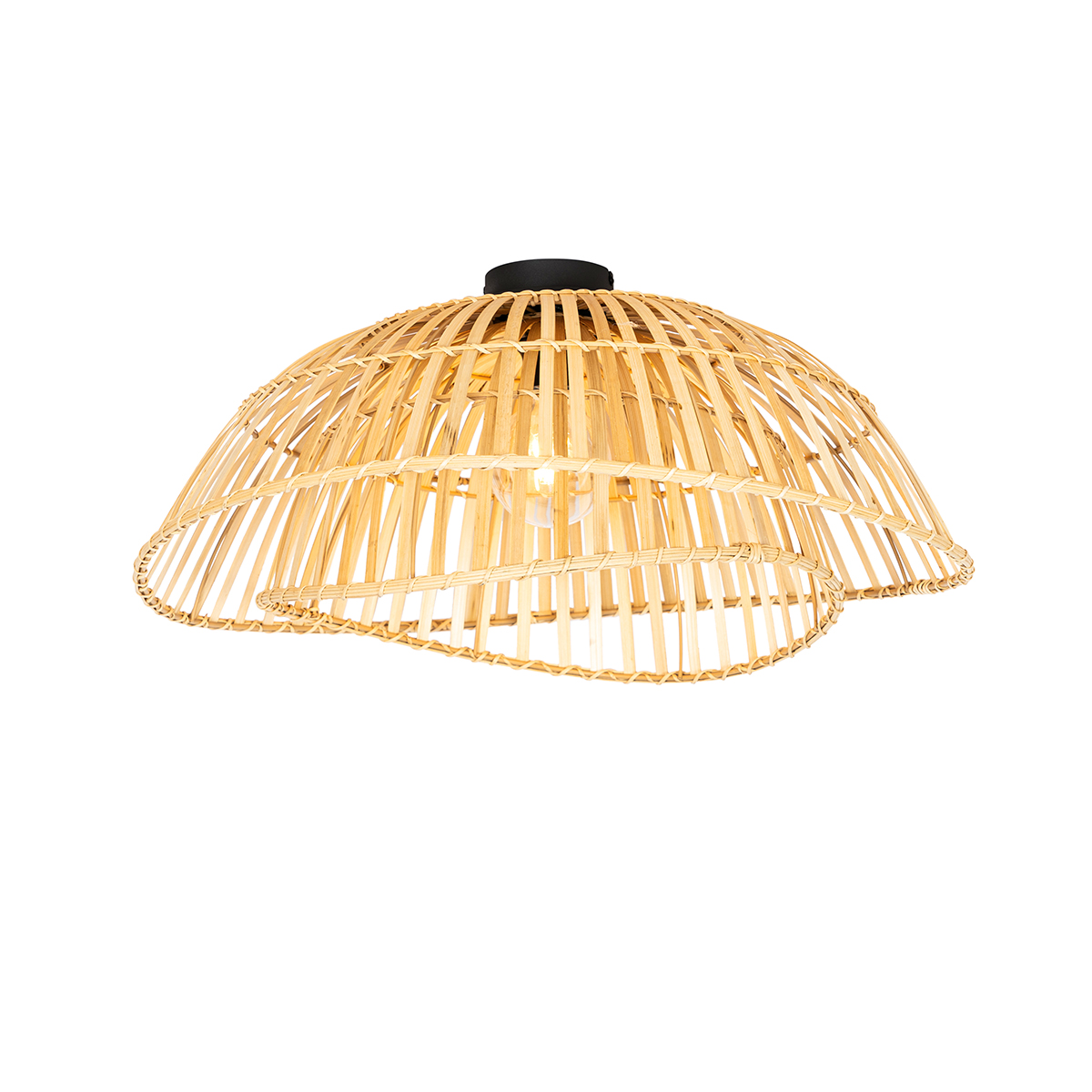 Orijentalna stropna svjetiljka crna s prirodnim bambusom 62 cm - Pua