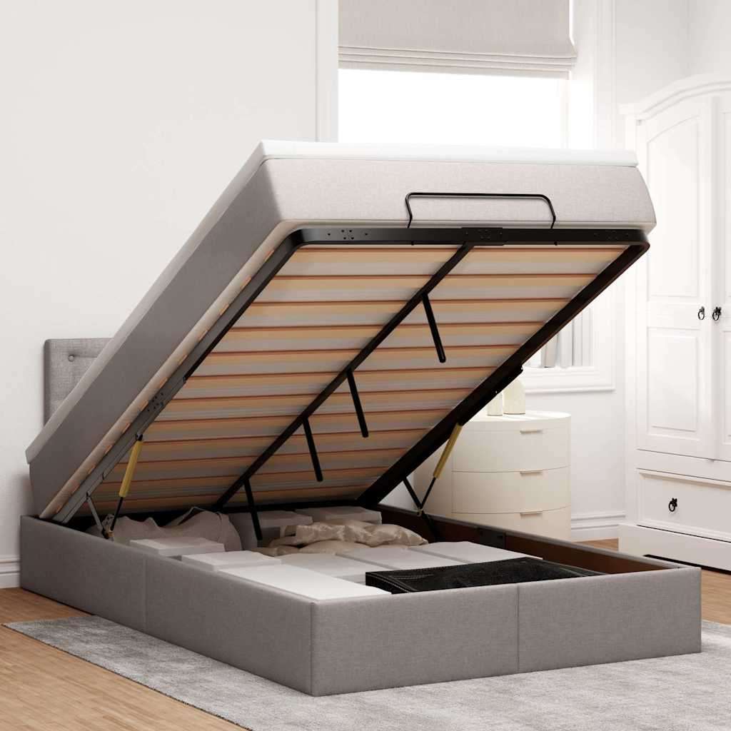 Otomanski okvir kreveta s madraca smeđesivi 120x190 cm tkanine