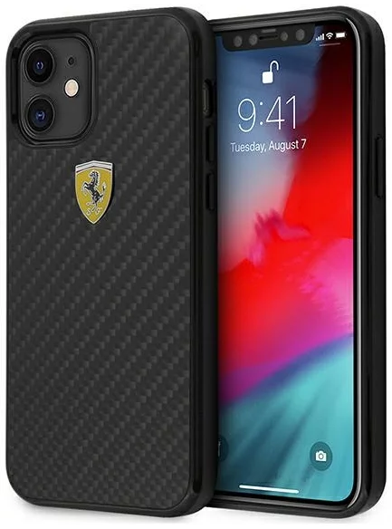 Maska Ferrari - iPhone 12 mini 5,4" Black Hardcase On Track Real Carbon (FERCAHCP12SBK)