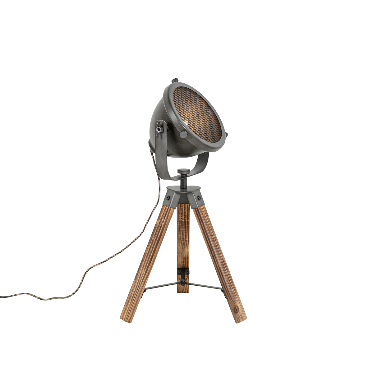 Industrijska stolna lampa tronožac čelik s drvom nagibna - Emado