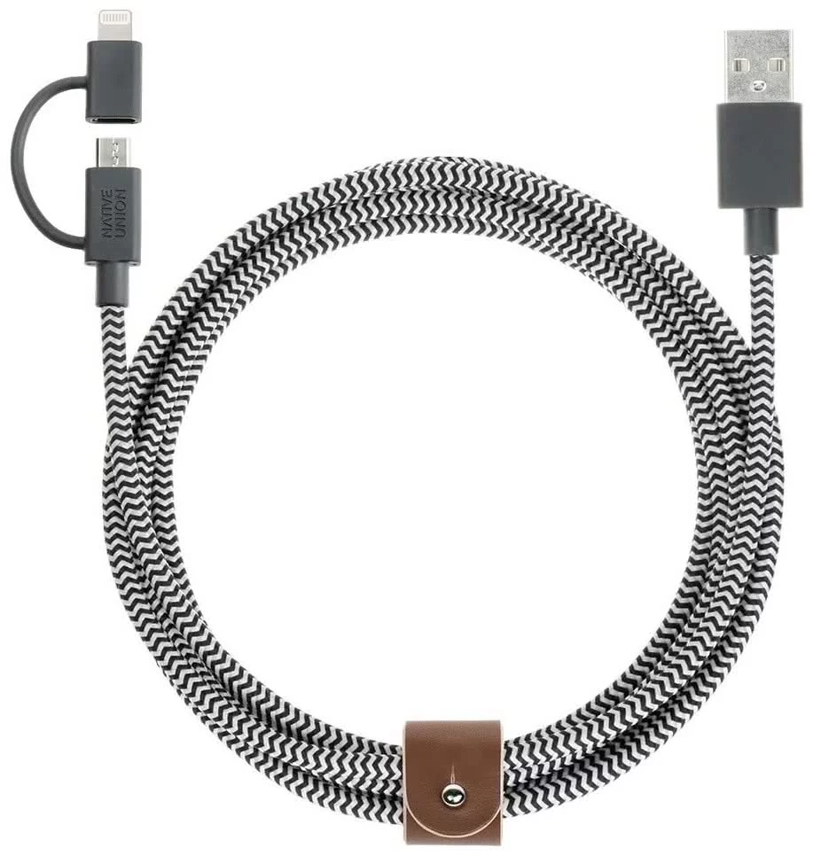 Kabel NATIVE UNION - Belt Cable Twin Head 2m, Zebra (BELT-KV-UL-ZEB)