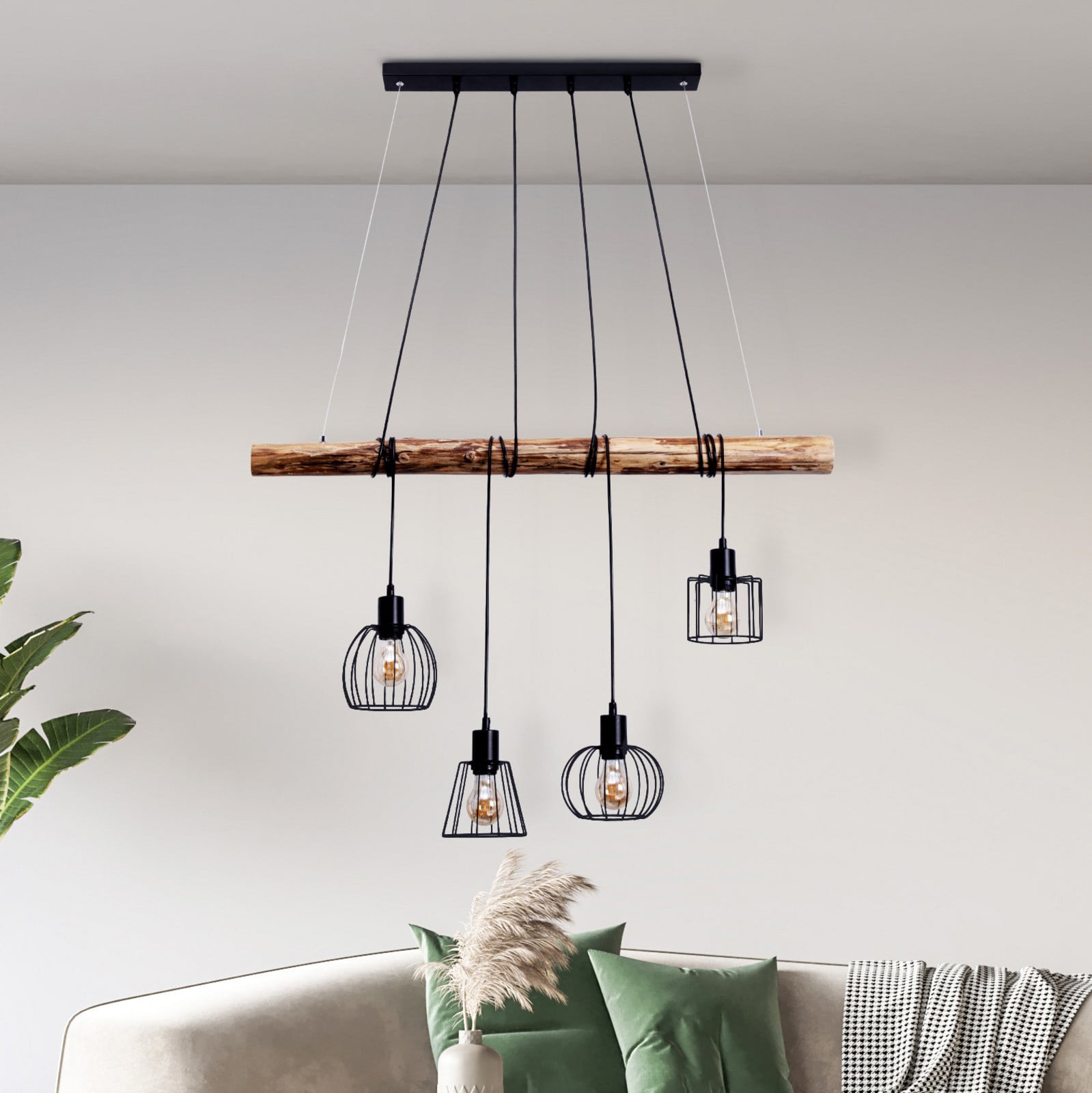 Šumsko viseće svjetlo s četiri lampe i sjenilima u kavezu