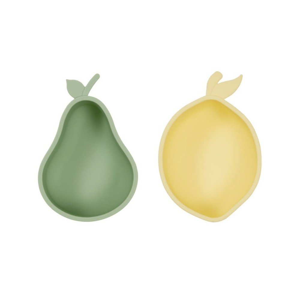 Žute/zelene silikonske dječje zdjelice u setu 2 kom Lemon & Pear – OYOY Mini
