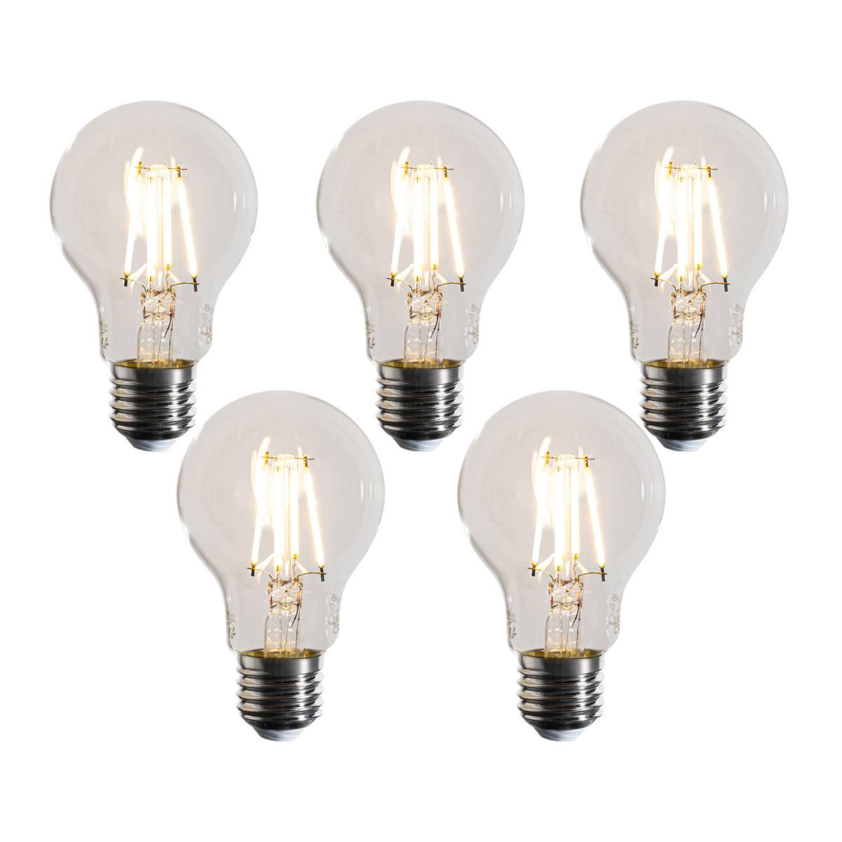 Set od 5 E27 prigušivih LED žarulja A60 prozirne 4,5W 500 lm 2700K