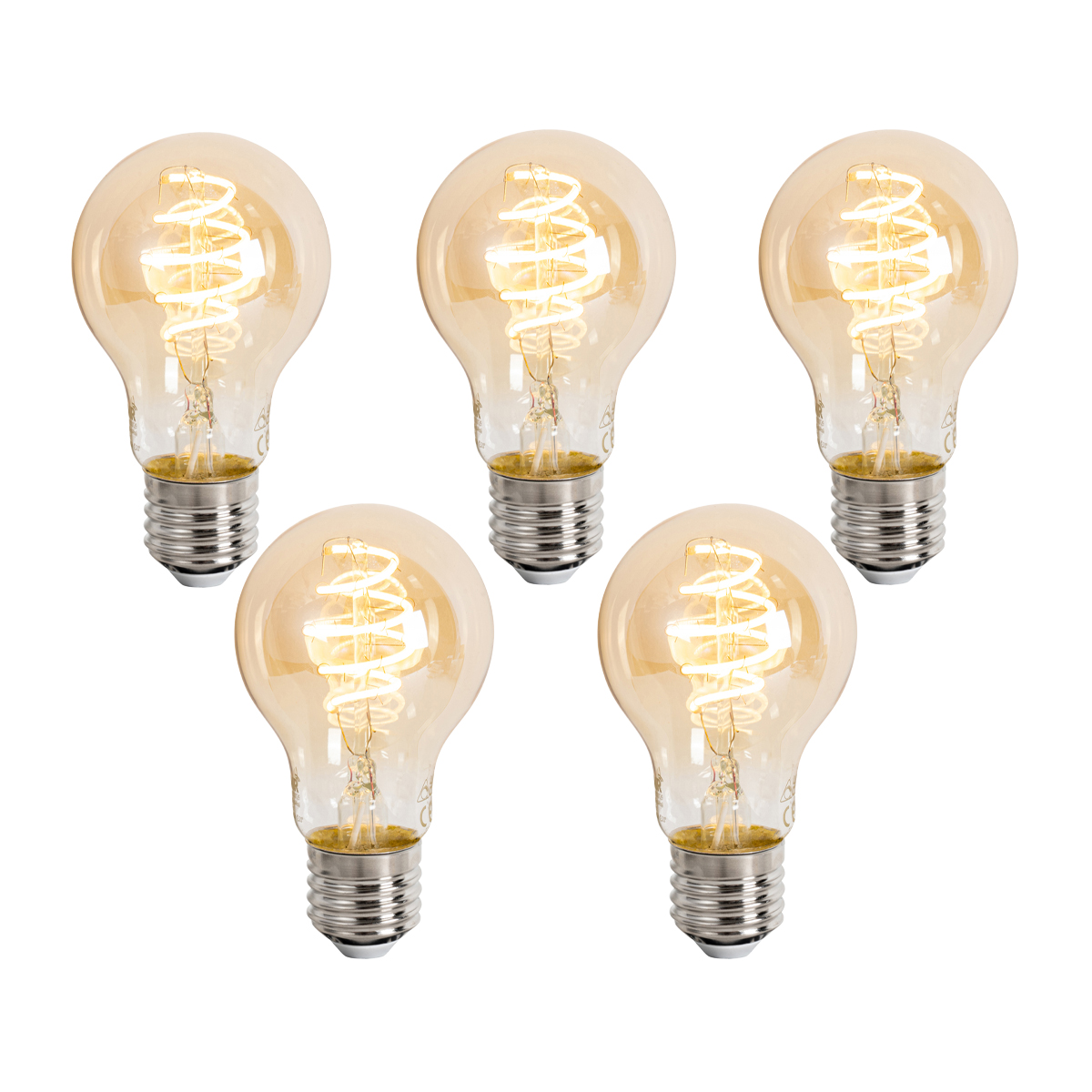 Set od 5 Pametne E27 prigušne LED žarulje A60 jantarne 4,9 W 320 lm 2500 K