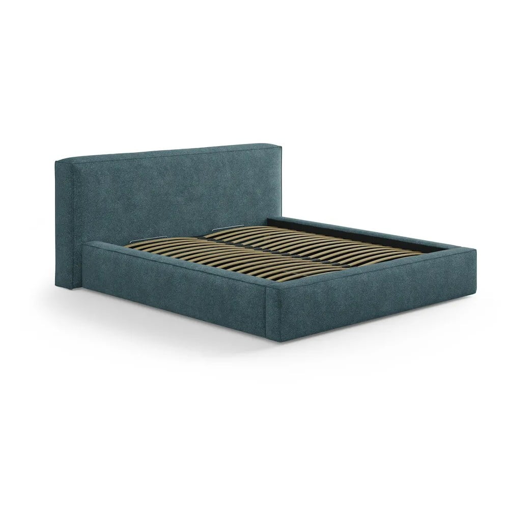 Plavi tapecirani bračni krevet s prostorom za odlaganje s podnicom 200x200 cm Simon Olivia – Micadoni