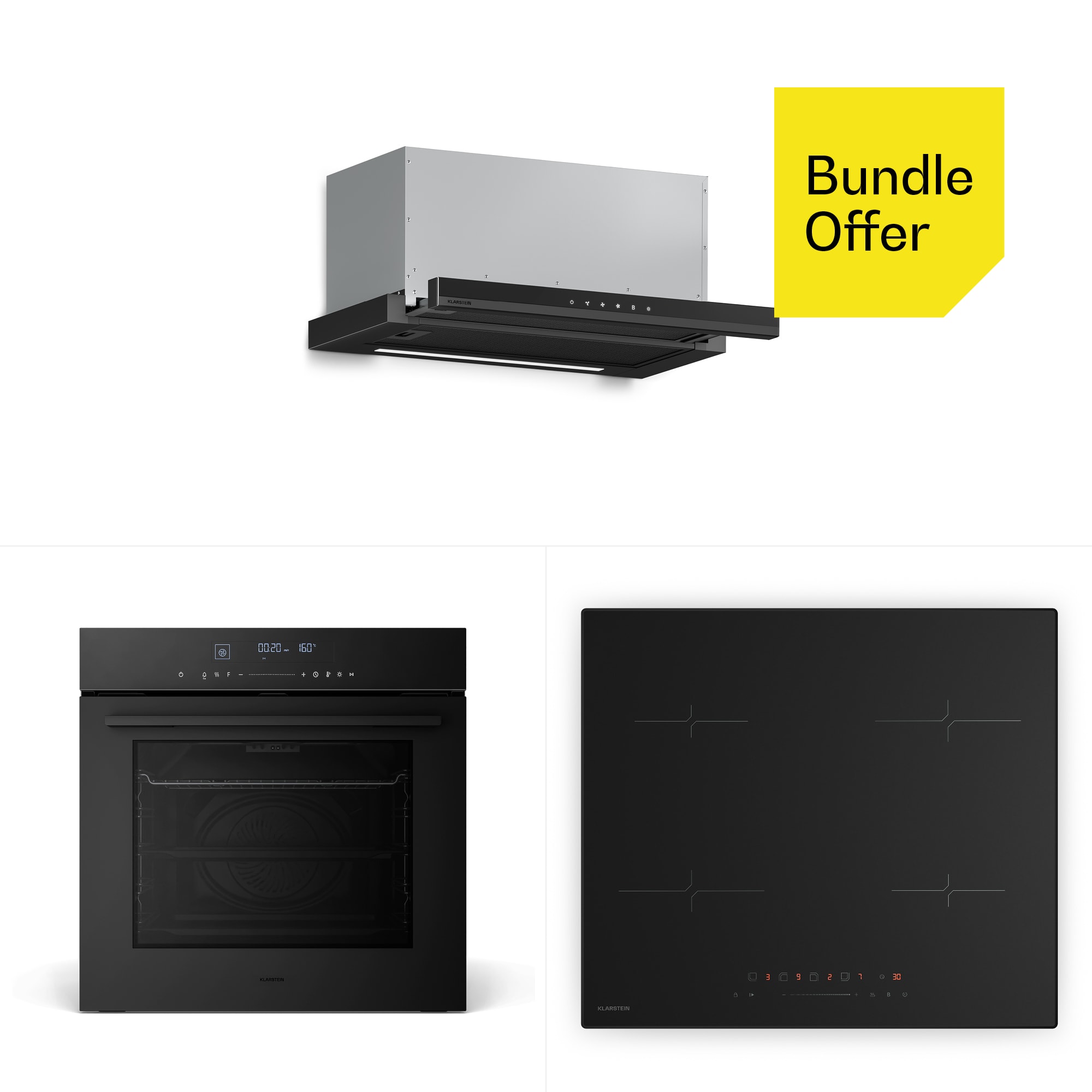 Klarstein Velaire indukcijska ploča za kuhanje + Velaire ugradbena pećnica + Velaire teleskopska napa | 60 cm