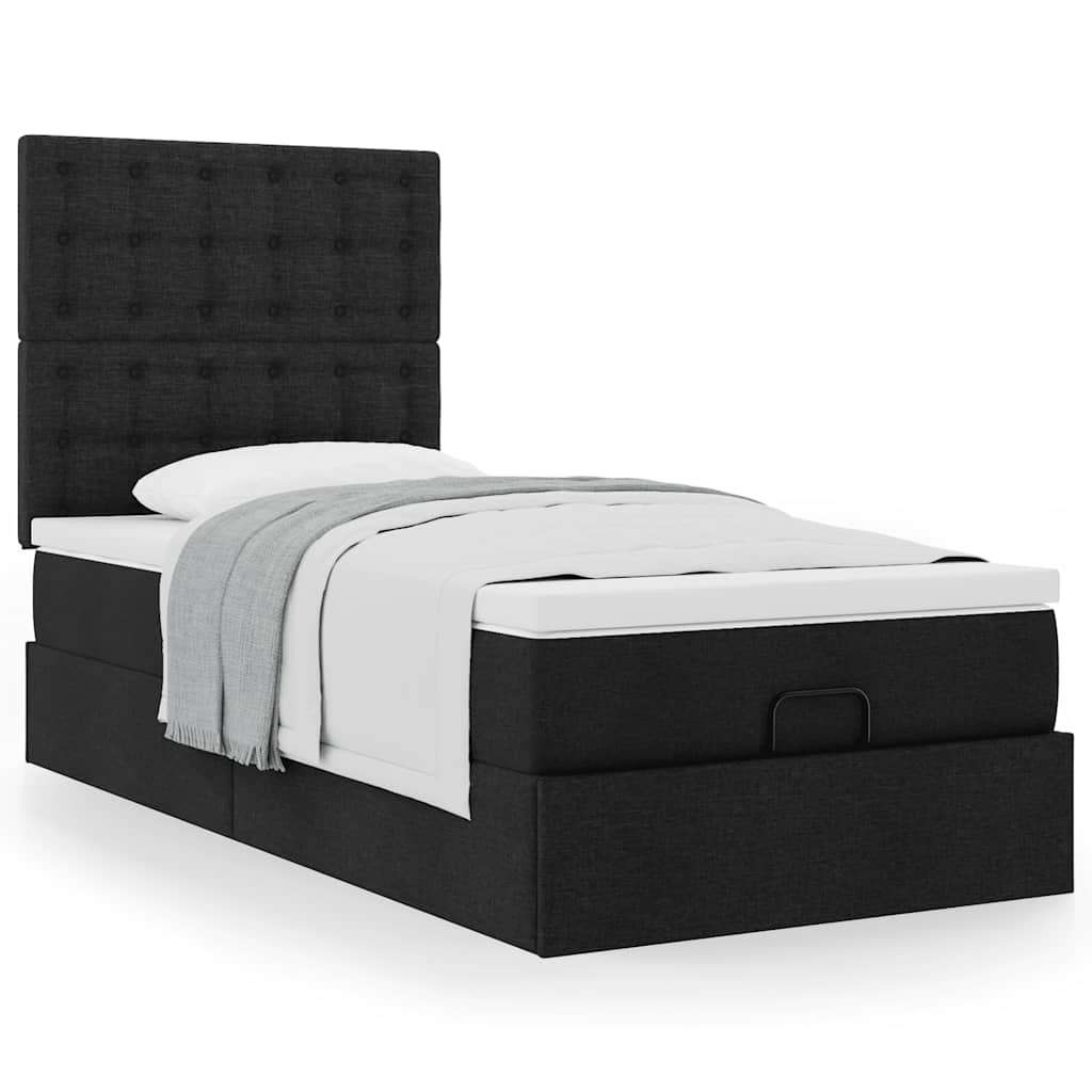 Otomanski okvir kreveta s madraca crni 90x190cm od tkanine