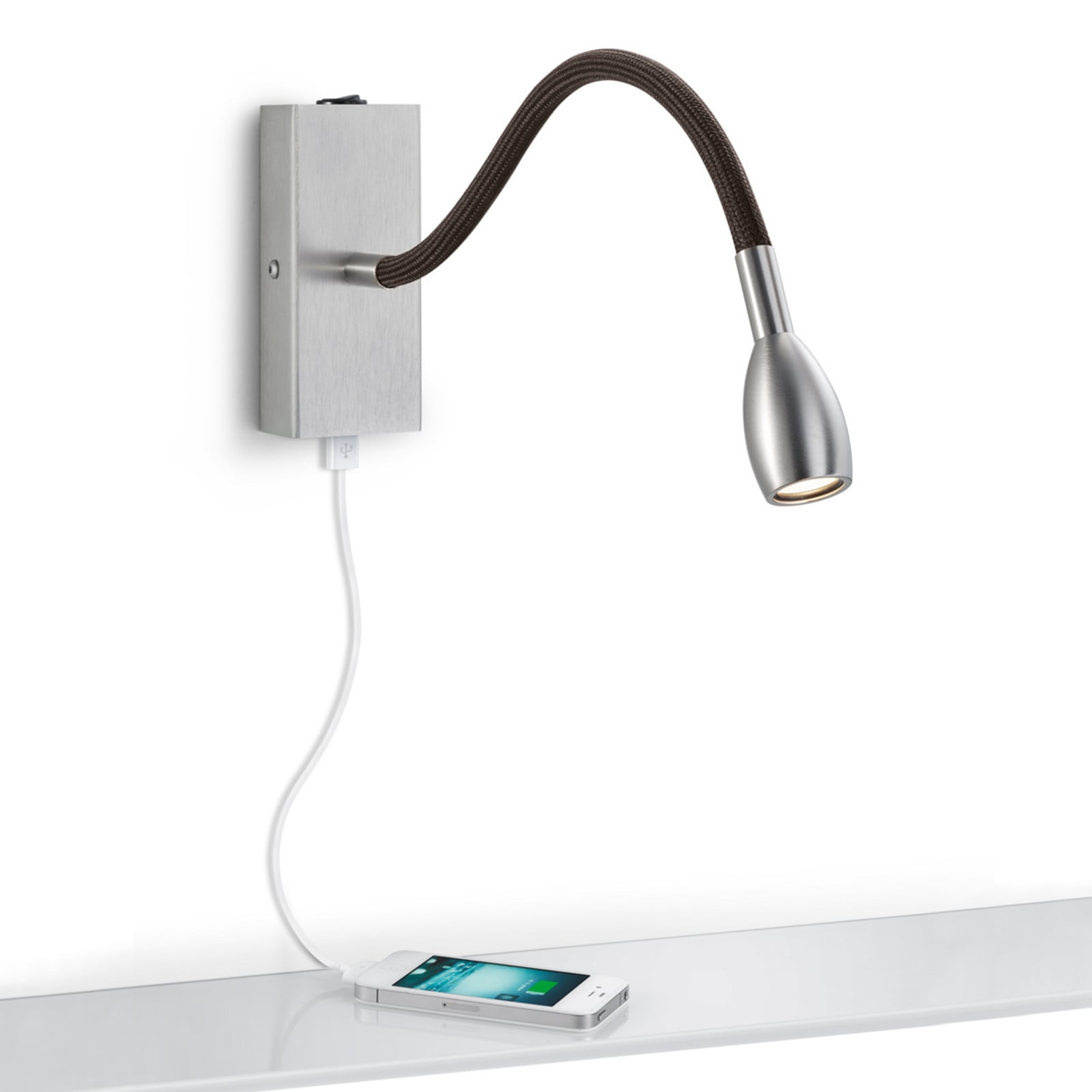 LED zidna svjetiljka Milos nikal s USB priključkom za punjenje